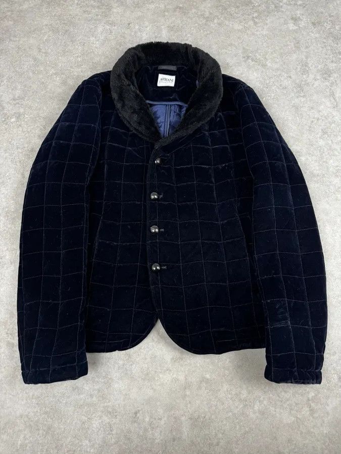 Armani Collezioni Armani Navy Quilted Velvet Contrast Collar Jacket Size US M / EU 48-50 / 2 - 1 Thumbnail