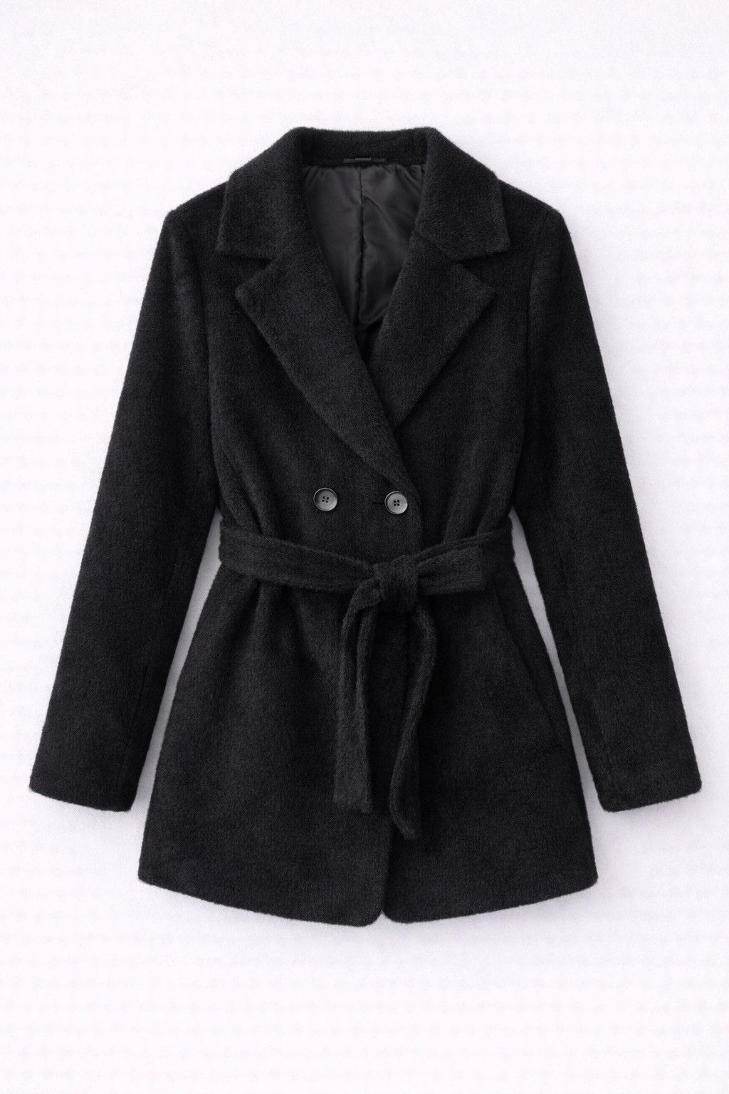 Other Luxe Belted Teddy Coat Black Faux Fur Double-Breasted Jacket Size ONE SIZE - 2 Thumbnail
