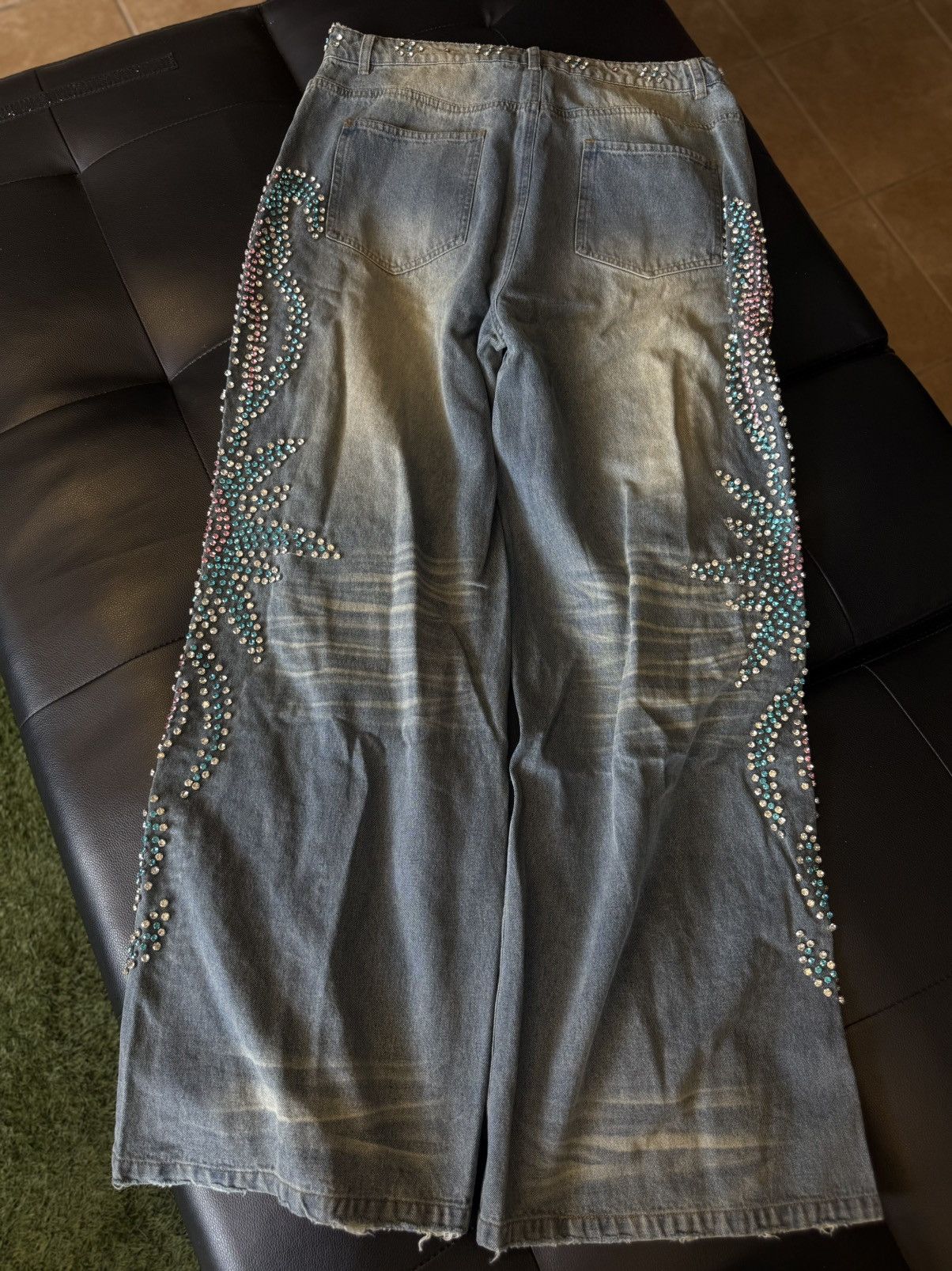 Vale Valley Stone Crystal Rhinestone Baggy Blue Jeans Size 32 Size US 32 / EU 48 - 5 Thumbnail