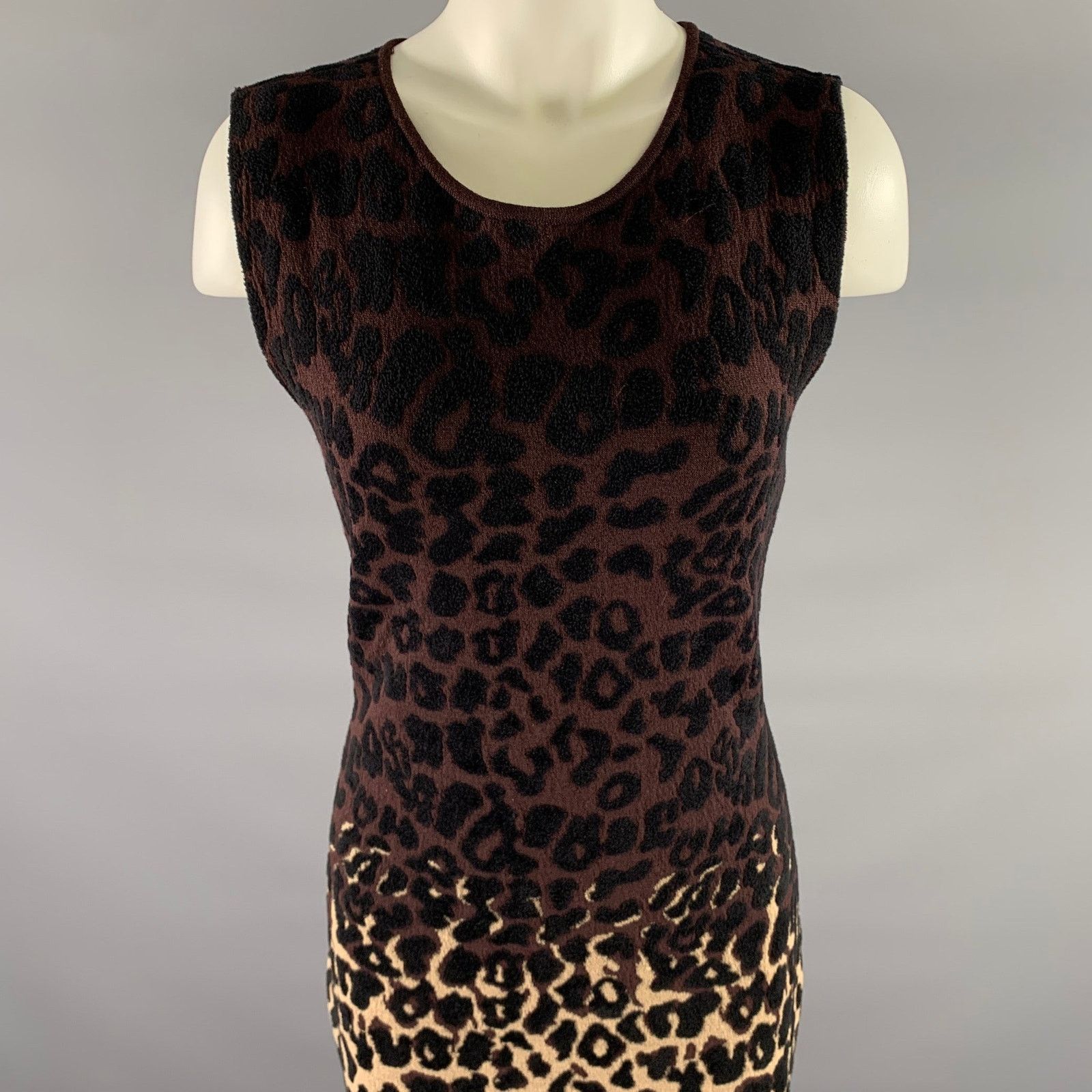Lanvin LANVIN Size M Burgundy Tan Wool Blend Leopard Dress Size M / US 6-8 / IT 42-44 - 2 Thumbnail