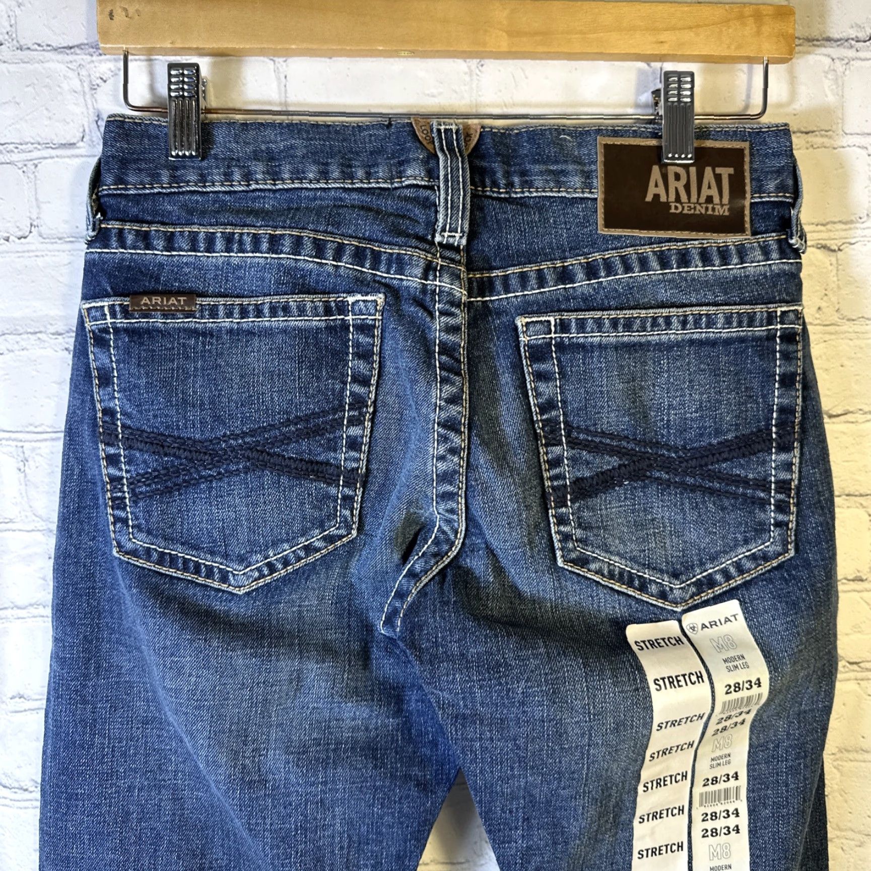 Ariat Jeans Adult 28/34 Blue Slim M8 Western 5-Pocket Denim Cotton Mens
