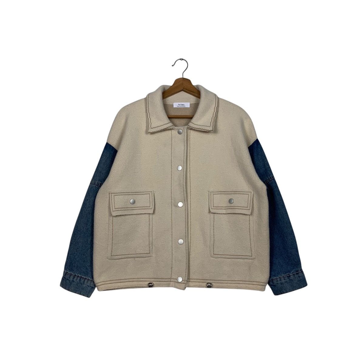 Japanese Brand FAL’BEU Jeans Sleeve Wool Boxy Jacket #2598-C117 Size M / US 6-8 / IT 42-44 - 1 Thumbnail
