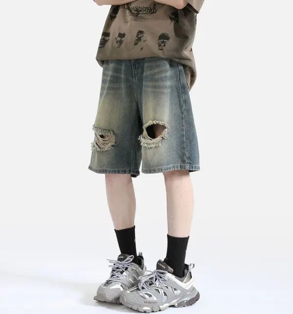 Japanese Brand Kusuno x Maki Washed vintage ripped casual denim shorts Size US 32 / EU 48 - 6 Thumbnail