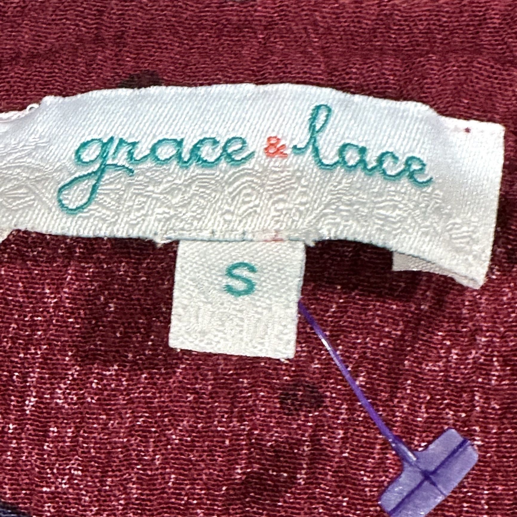 Vintage Grace Lace Blouse S Women Long Sleeve Floral Round Neck Boho Tunic Burgundy Red Orange Lightweight Ruffle Casual Womens Size S / US 4 / IT 40 - 3 Thumbnail
