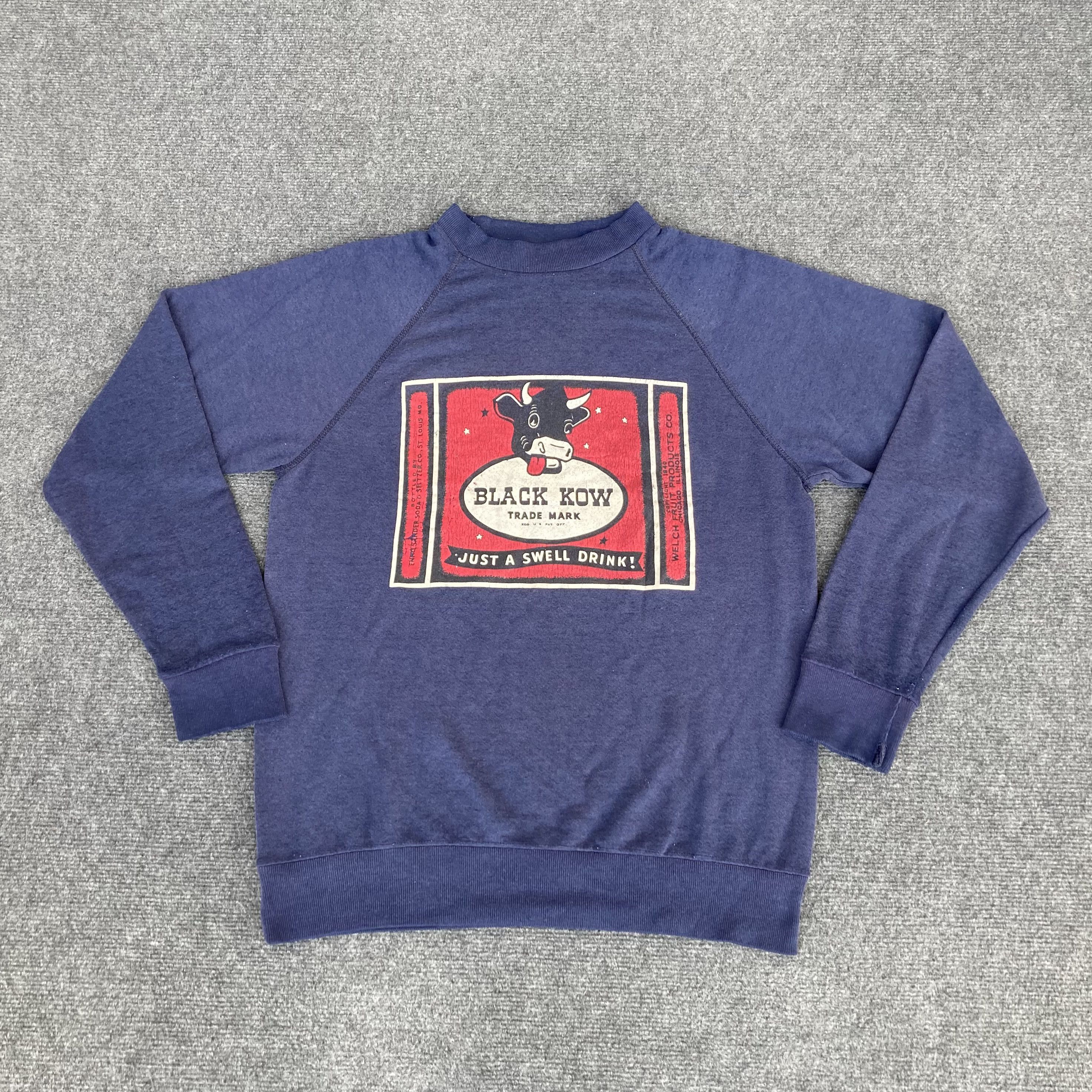 Vtg Black Kow Just A Swell Drink Boxy 80s Sweatshirt