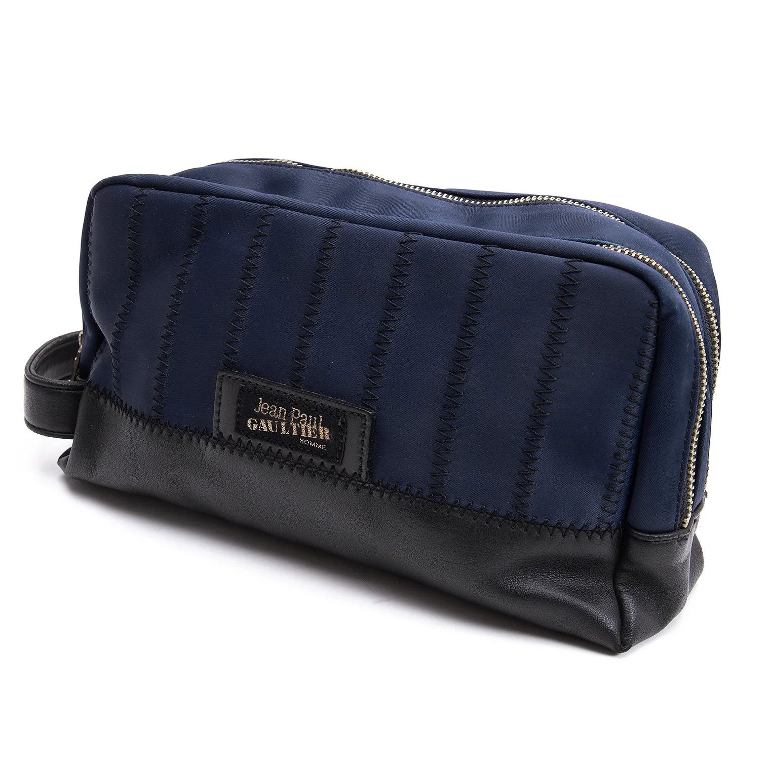 Jean Paul Gaultier Zigzag Stitch Double Compartment Clutch Bag in Navy Black Size ONE SIZE - 1 Thumbnail