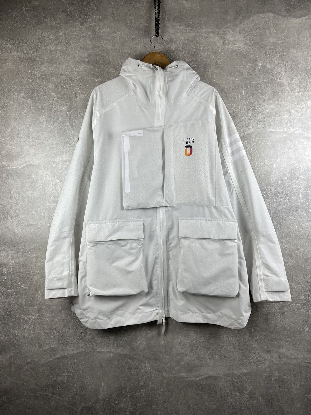 Adidas Adidas Germany Jugend Team Jacket | White Hooded Windbreaker Size US XL / EU 56 / 4 - 1 Thumbnail