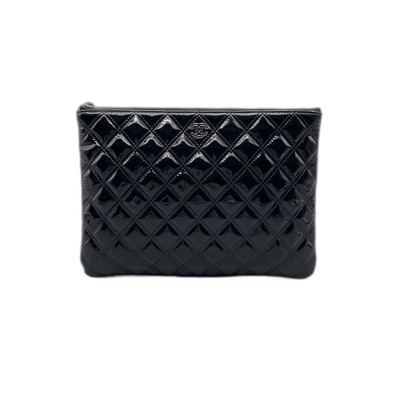 Chanel Patent Leather Quilted Clutch Purse -2505 in Black, Men's