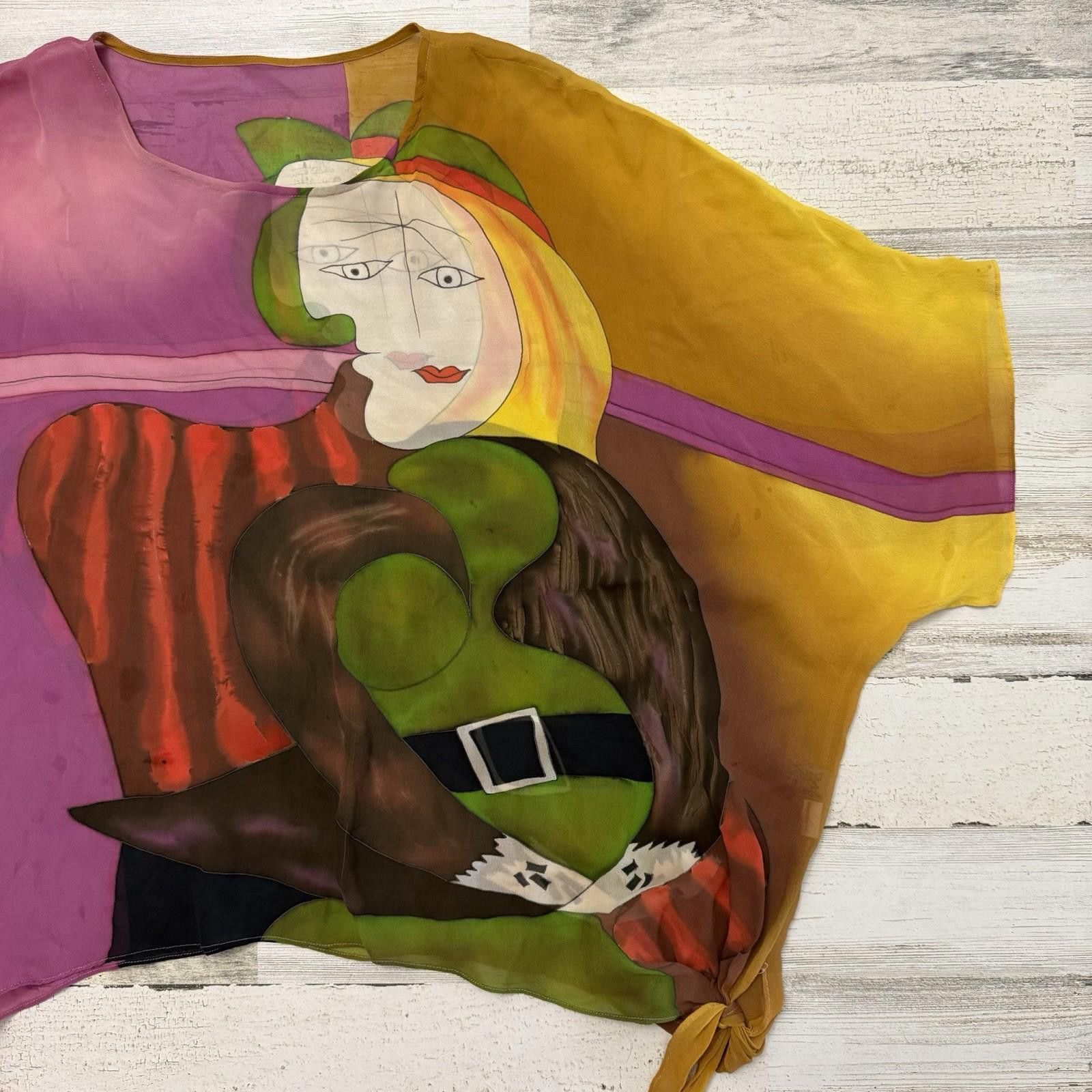 Designer Pablo Picasso Abstract Silk Shirt One Size Size ONE SIZE - 3 Thumbnail