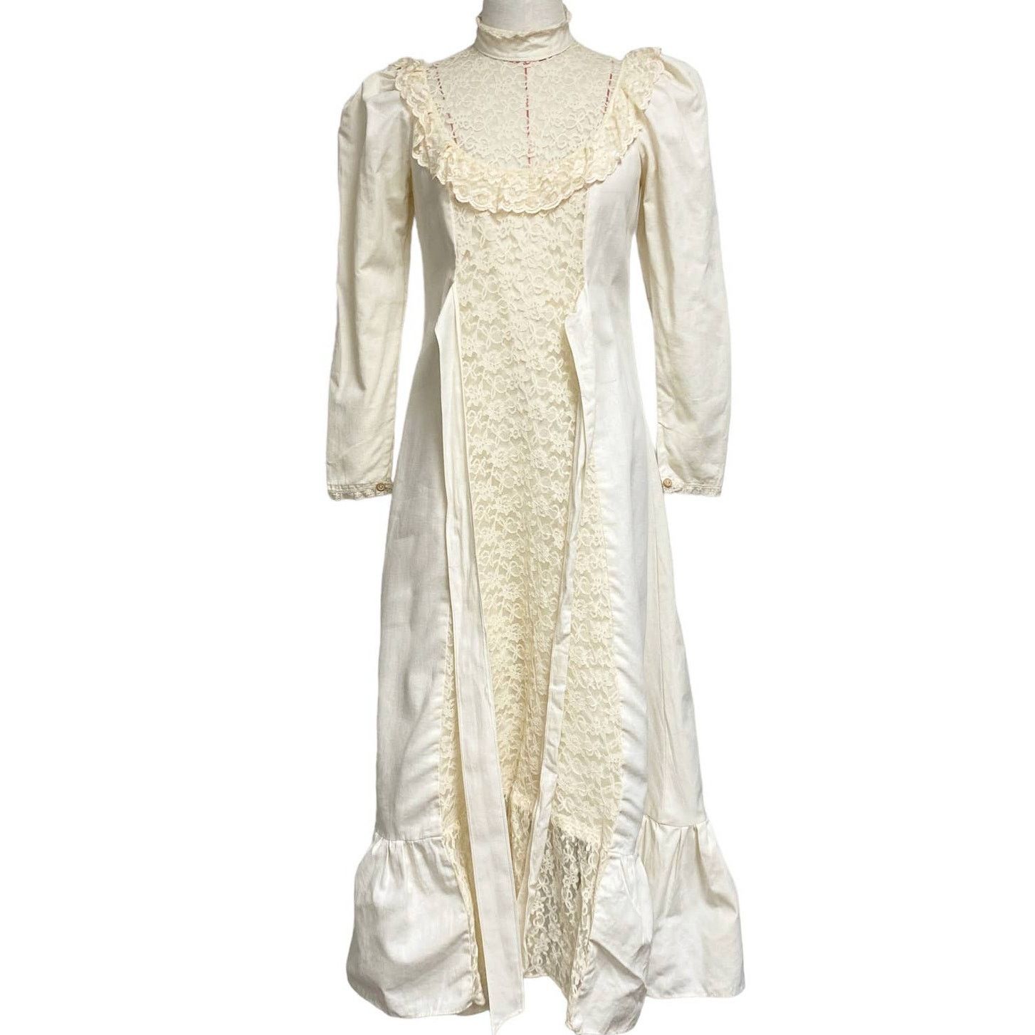 Vintage Vintage Womens Canvas Lace Mockneck Puff Sleeve Dress Size ONE SIZE - 2 Thumbnail