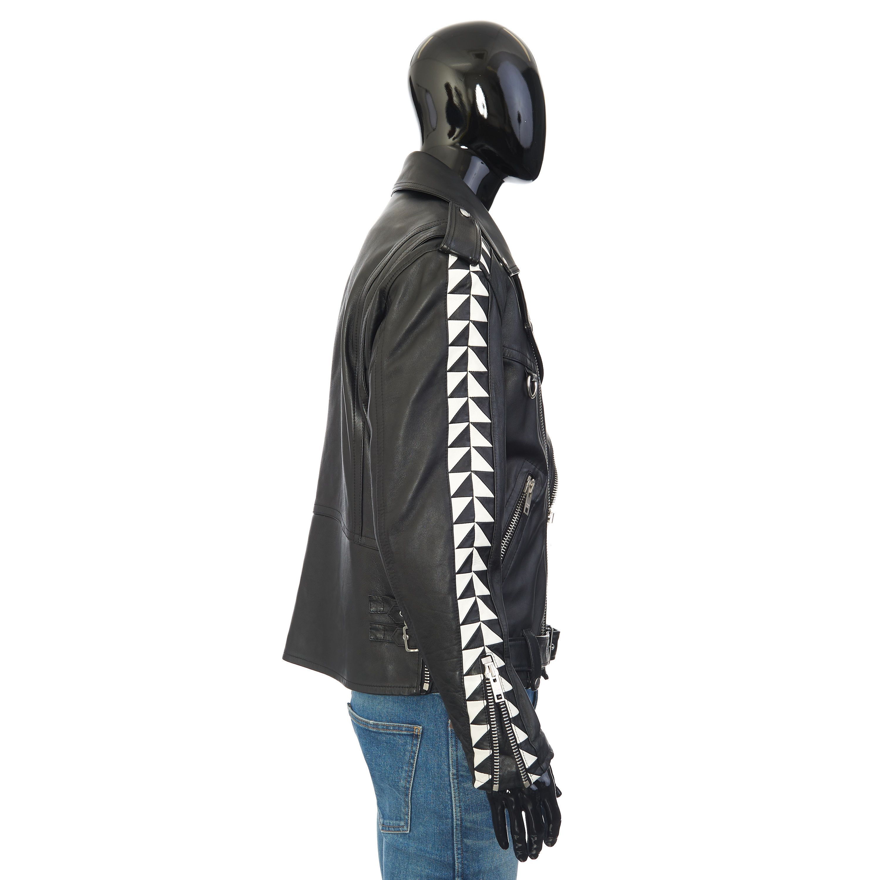 Celine Oversized Biker Jacket With Triangle Bands In Black Calfskin Size US M / EU 48-50 / 2 - 6 Thumbnail