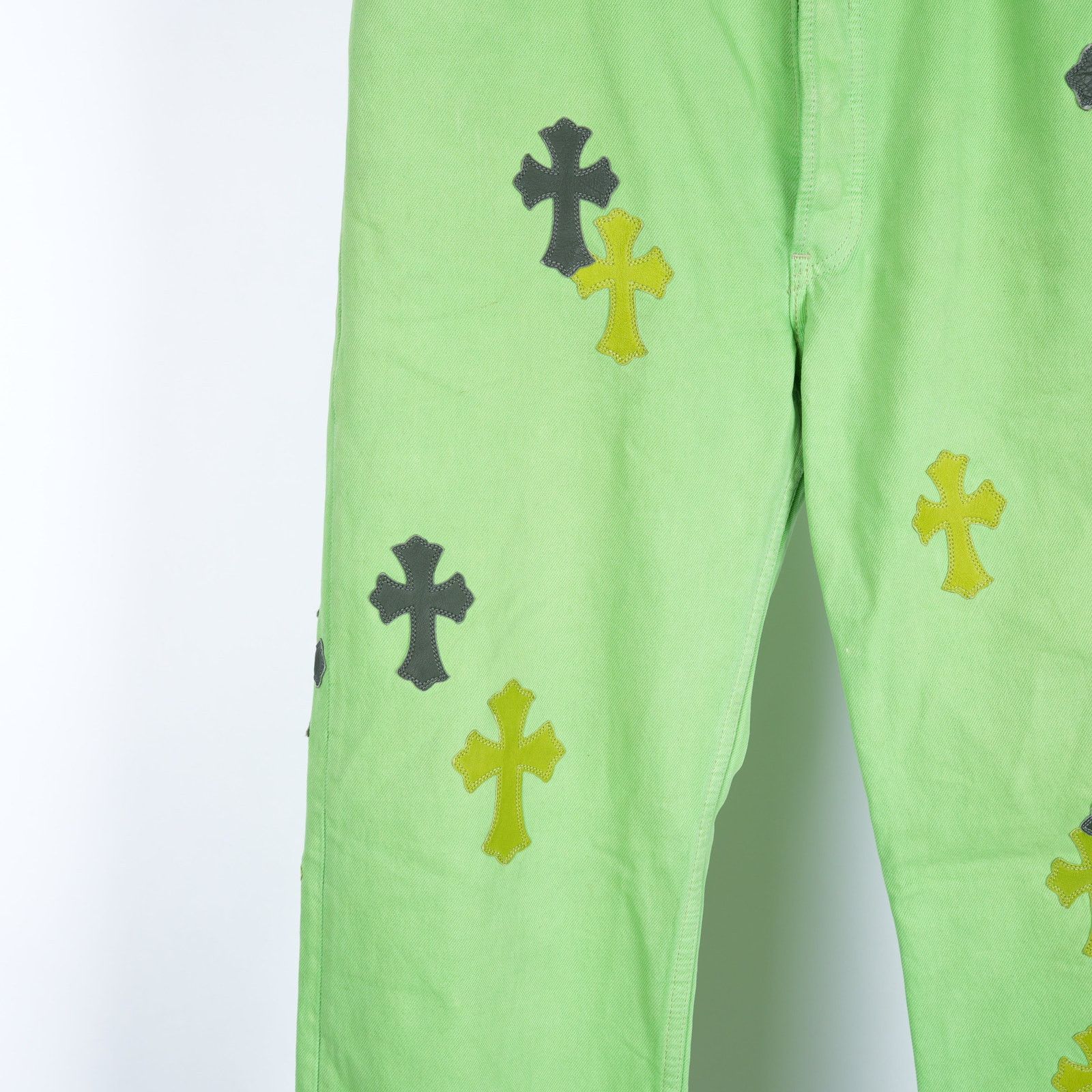 Chrome Hearts CHROME HEARTS SLIME NEON GREEN SEX RECORDS CROSS PATCH JEANS Size US 33 - 3 Thumbnail