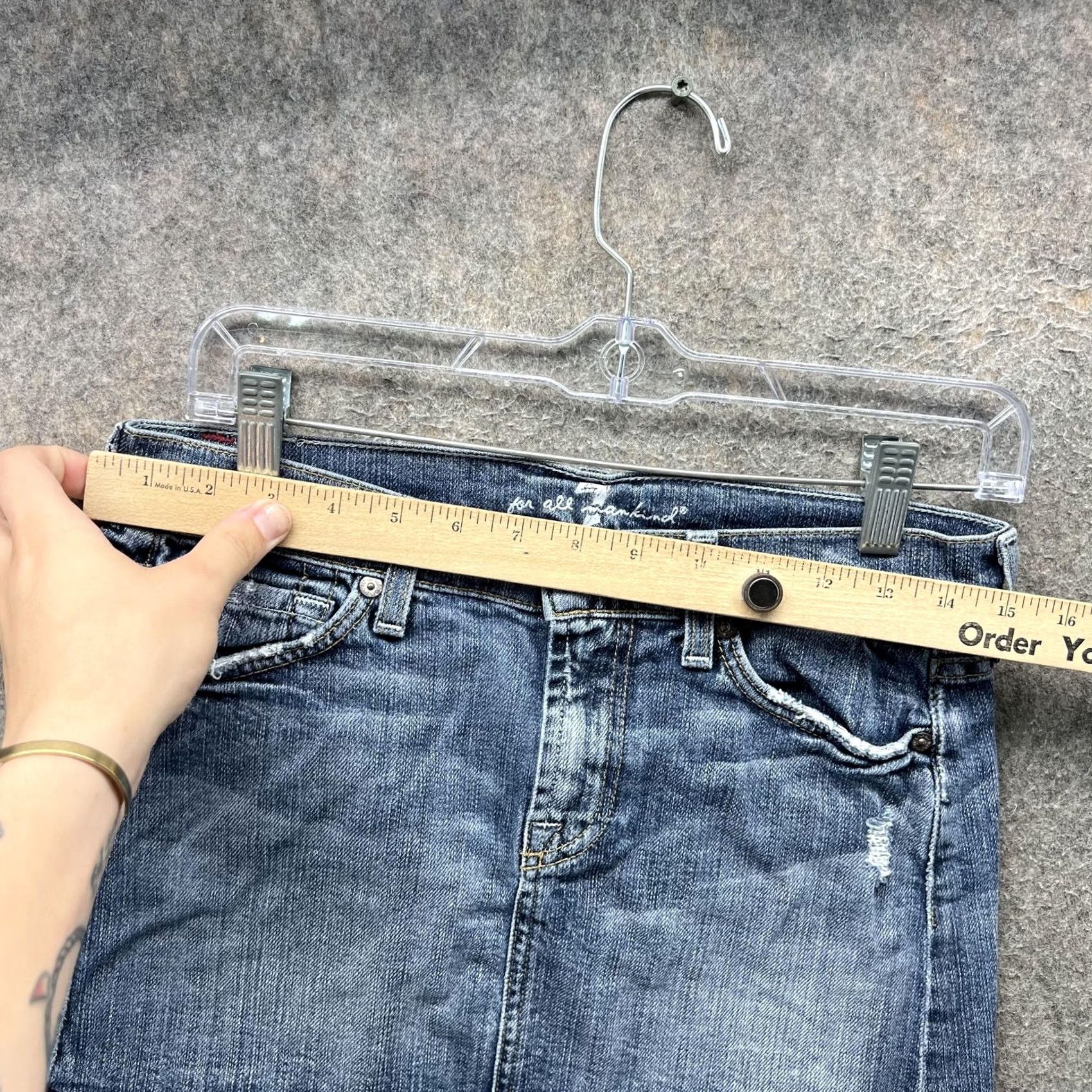 7 For All Mankind VINTAGE 7 For All Mankind Skirt Womens 26 Blue Denim Frayed Raw Hem Stretch Mini Size 26" / US 2 / IT 38 - 6 Thumbnail