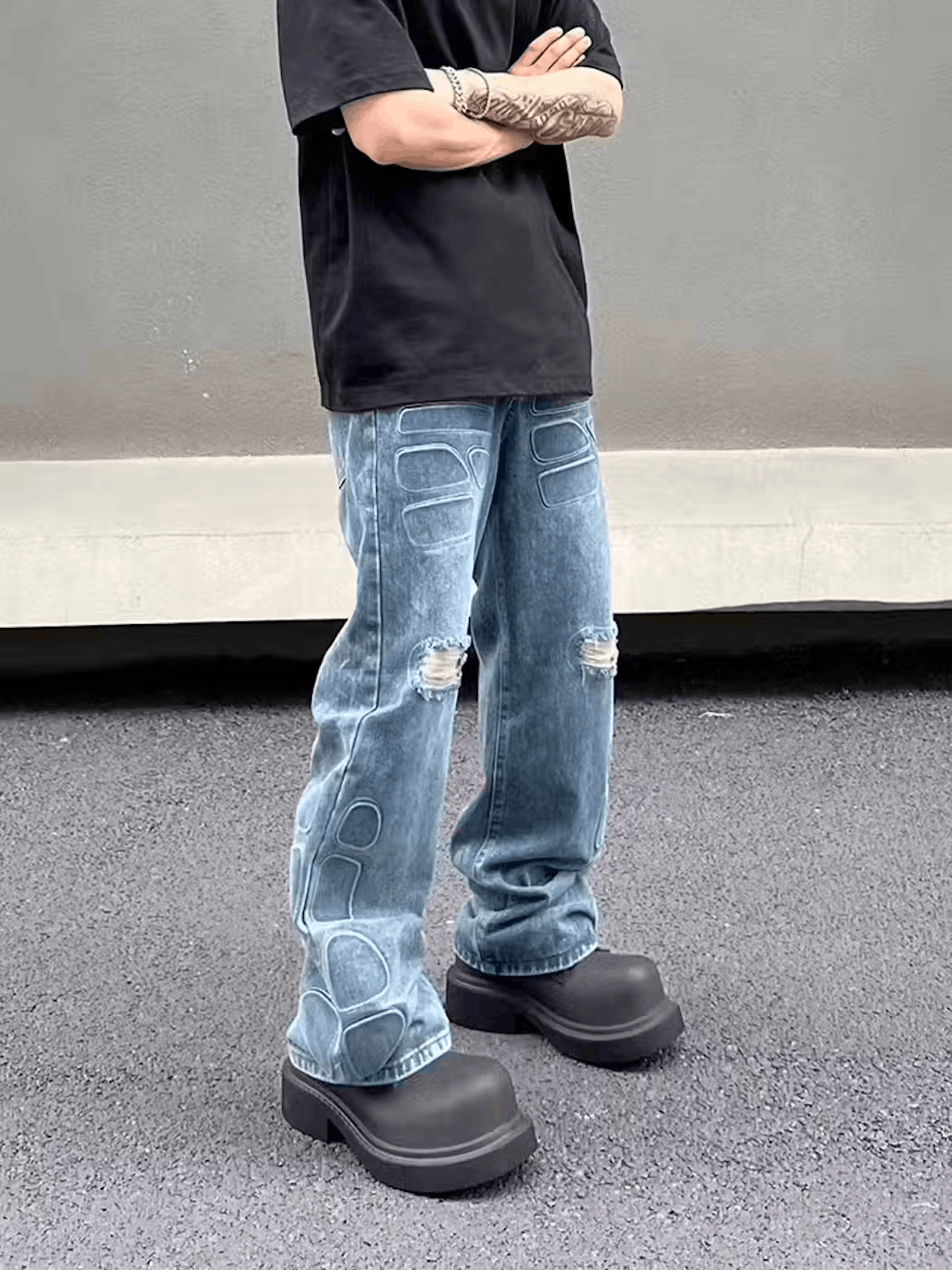 Japanese Brand × Jean High street hip hop washed baggy wide leg jeans Size US 30 / EU 46 - 4 Thumbnail