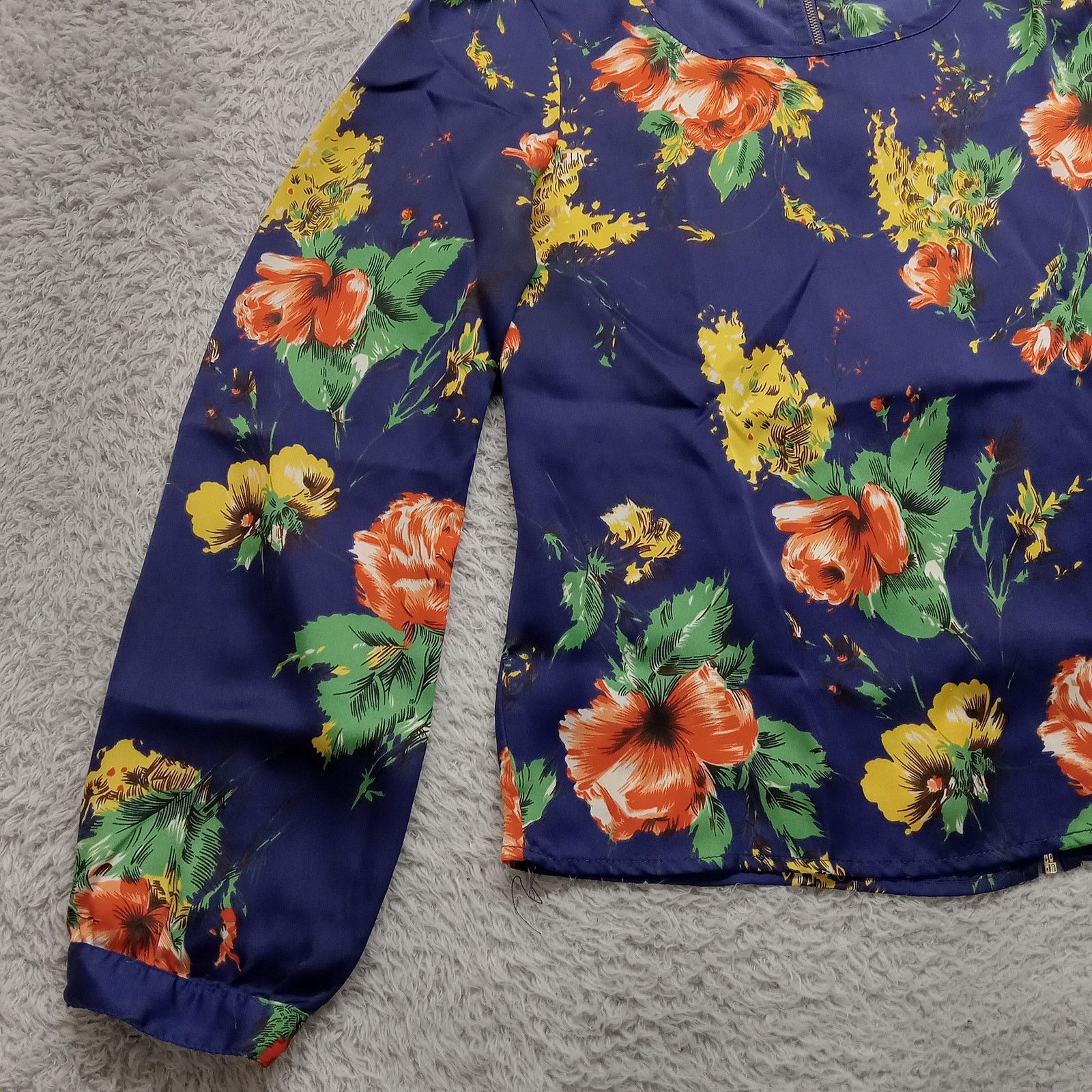 & Other Stories XXI Blouse Top M Women's Back Zip Long Sleeve Purple Floral Size M / US 6-8 / IT 42-44 - 3 Thumbnail