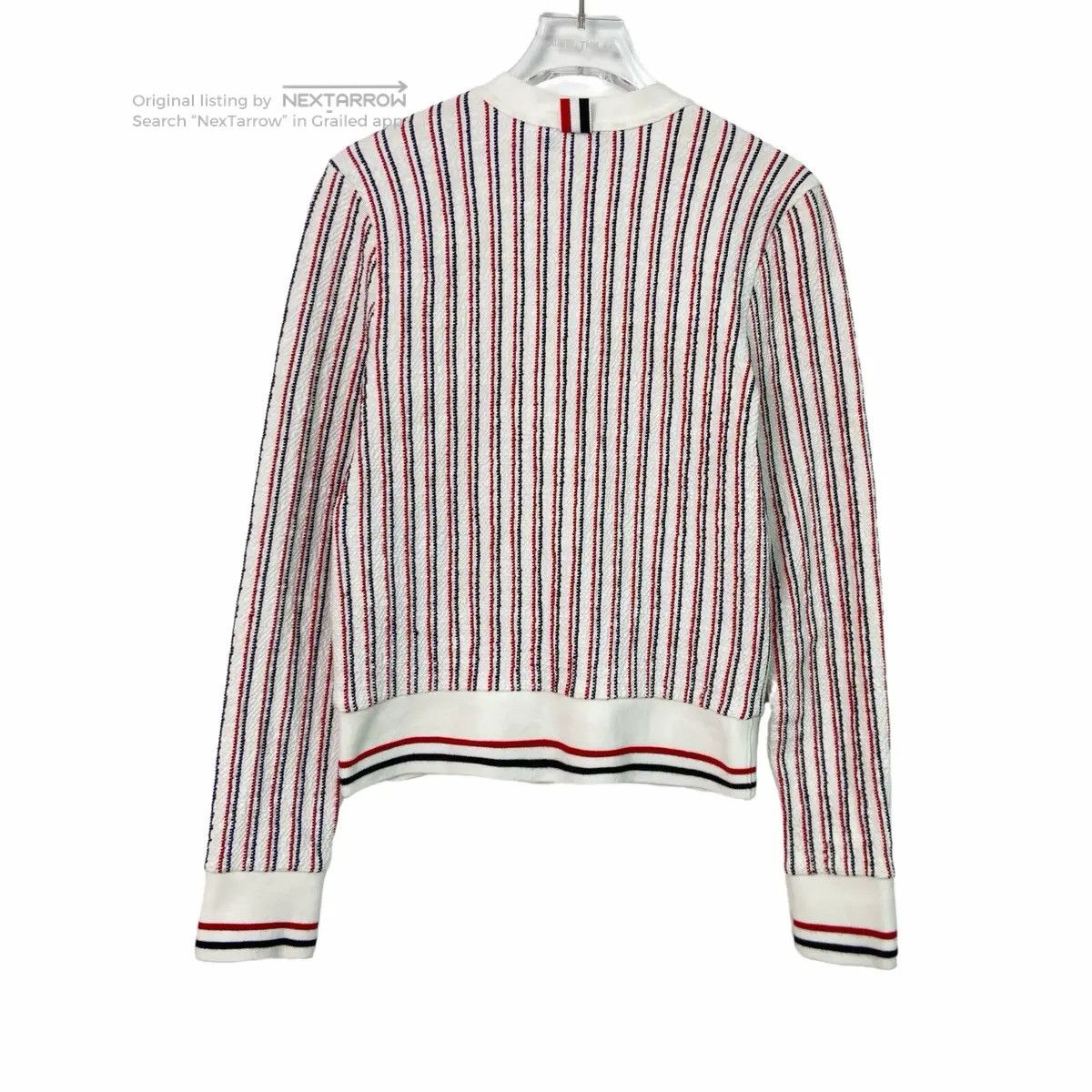 Thom Browne Vertical‑stripe V‑neck Knit Cardigan Kkkkwx2608 in White, Women's (Size Xs) — image 2 of 6
