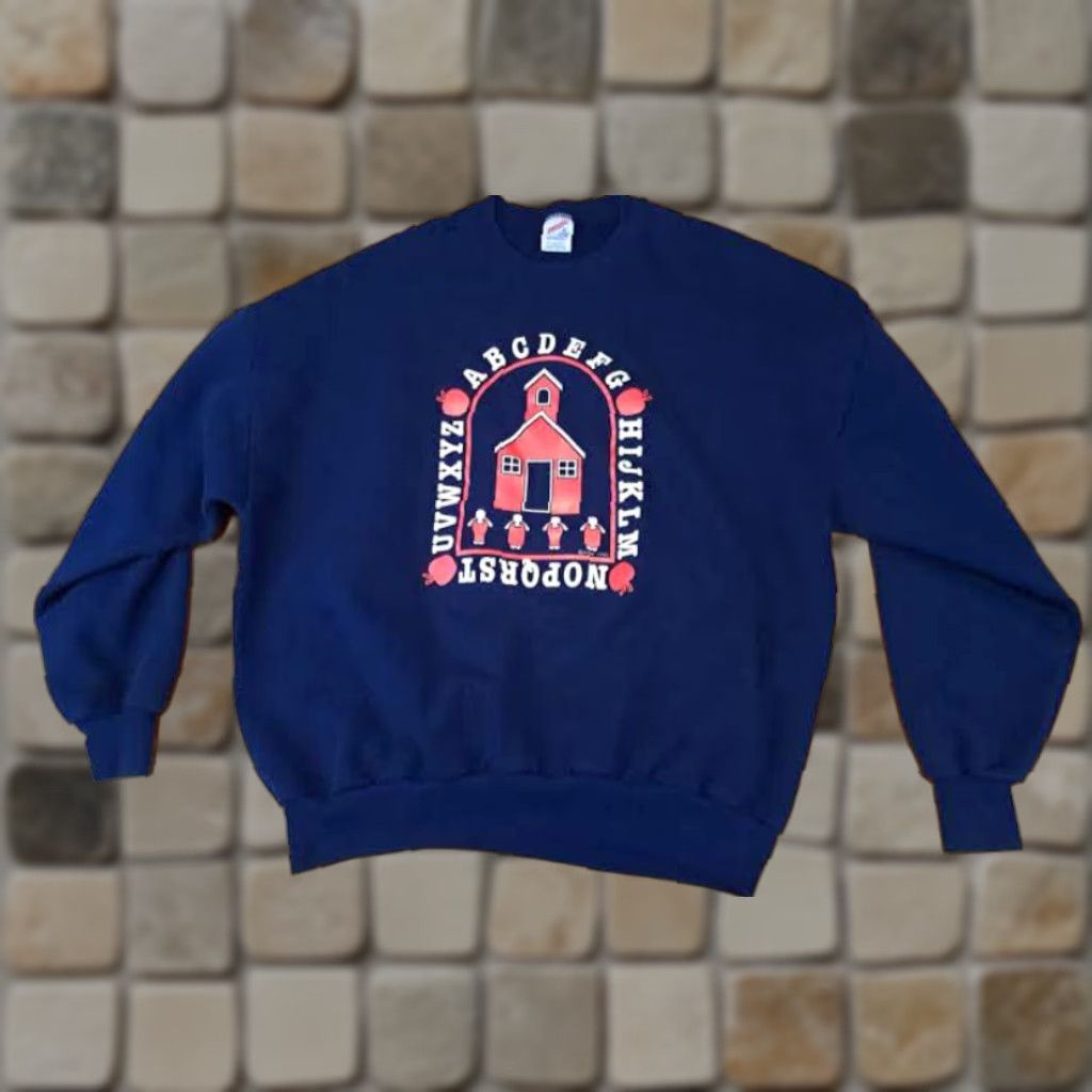 Jerzees VINTAGE Jerzees Sweatshirt 3XL Unisex Adults Pullover Navy Blue USA Teacher Canvas 1990 27in long pit to pit Size US XXL / EU 58 / 5 - 1 Thumbnail