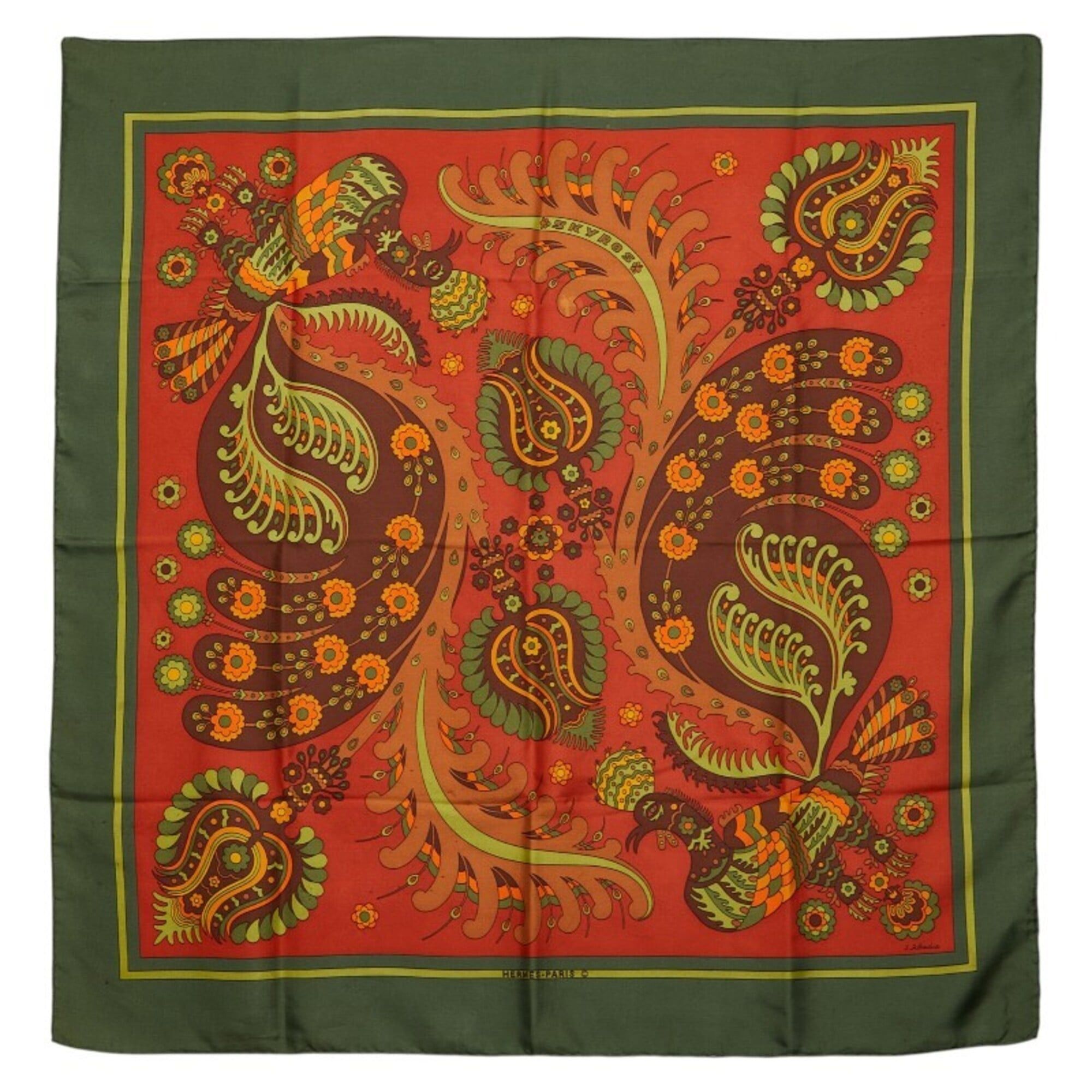 Hermes Hermes Carre 90 SKYROS Bird Peacock Scarf Muffler Green Multicolor Women's HERMES Size ONE SIZE - 1 Thumbnail