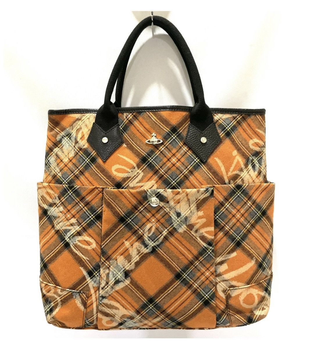 Vivienne Westwood Tartan Graffiti Wool Tote Bag in Orange, Women's