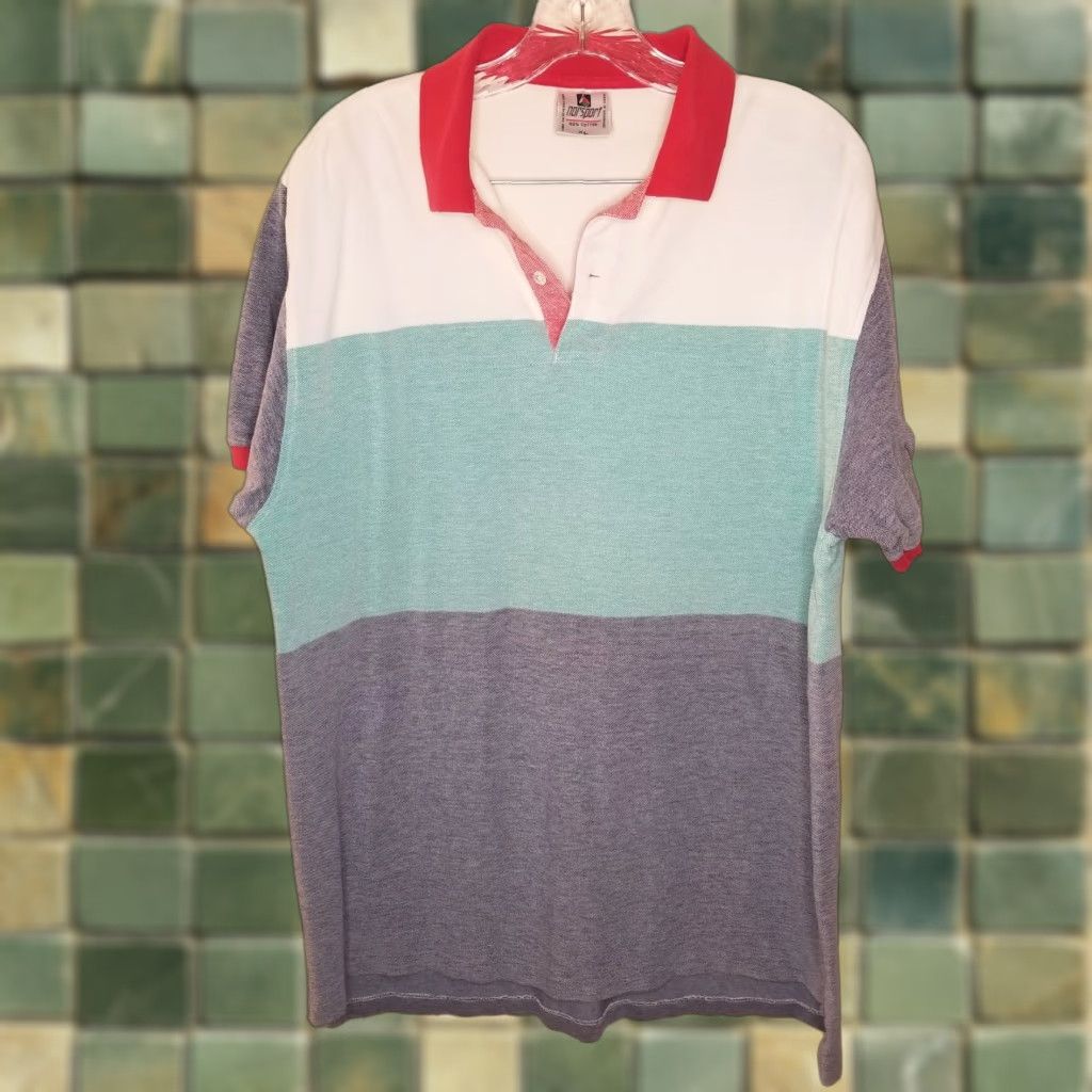 Vintage Norsport Polo Men XL 100% Cotton Blue Green White Mens Size US XL / EU 56 / 4 - 1 Thumbnail