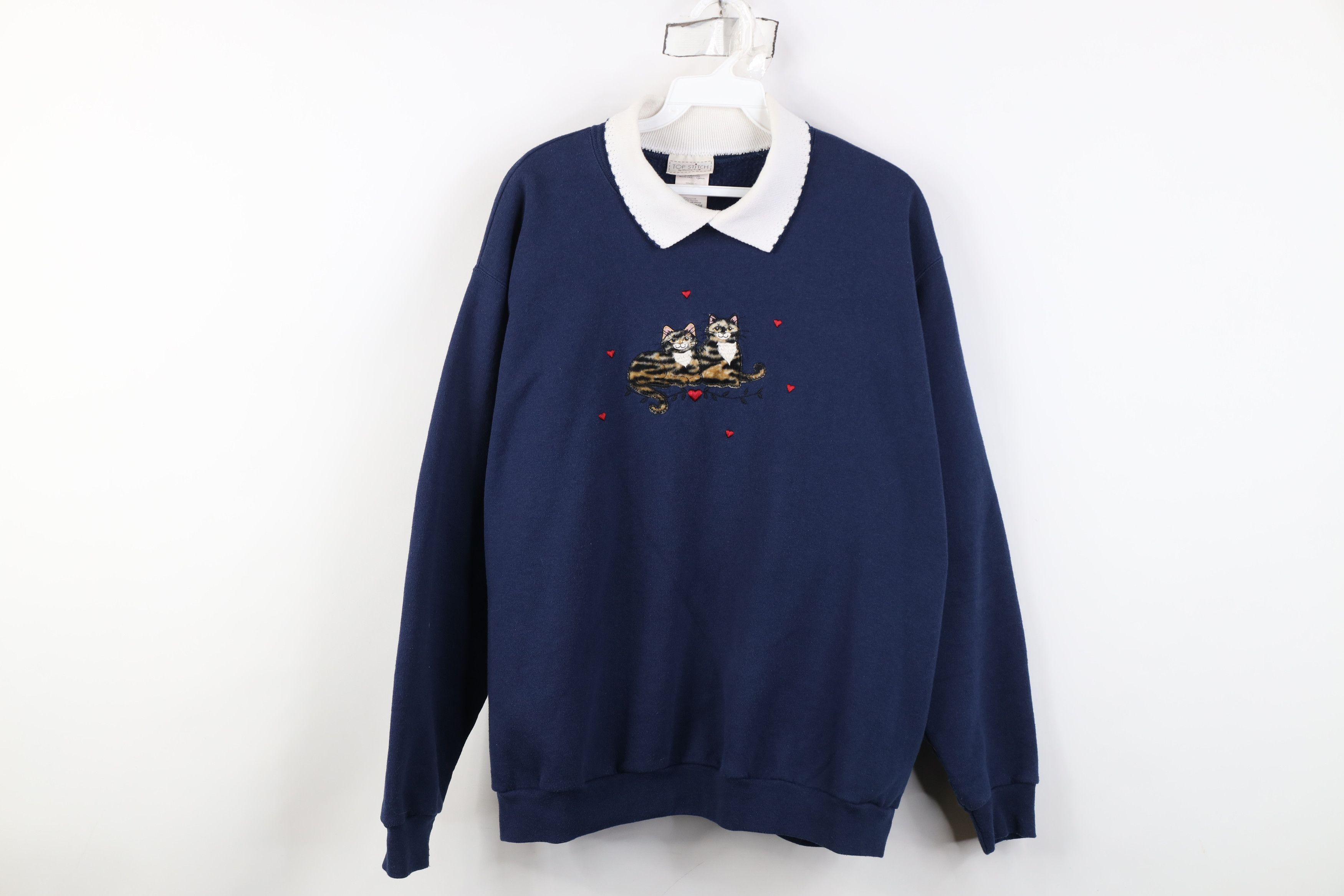 Vintage Vintage 90s Streetwear Cat Kitten Heart Collared Sweatshirt Size L / US 10 / IT 46 - 1 Thumbnail