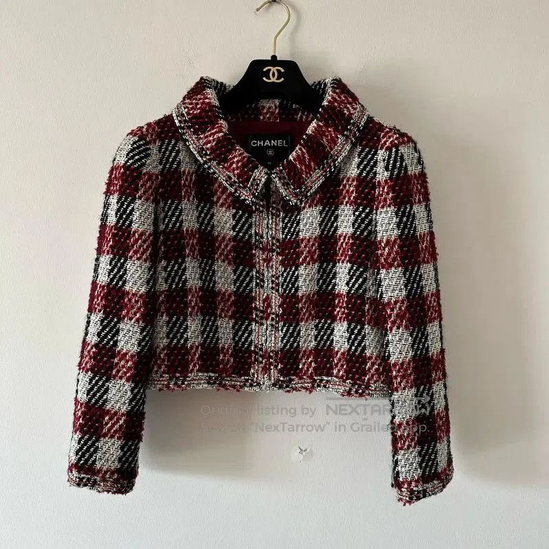 Chanel Red Wool Cropped Jacket .