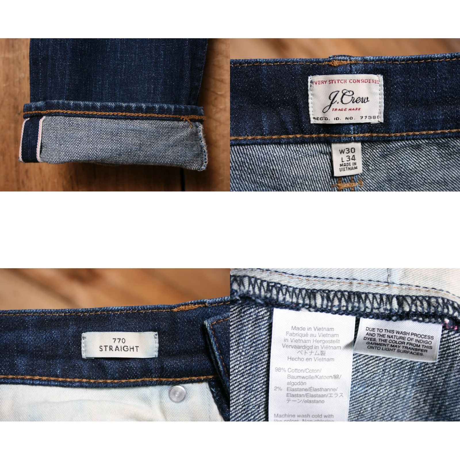 J.Crew J.CREW 770 Straight Slim Denim Jeans Sz 30x32 Re-Hemmed Blue Men Jeans Slim Straight Denim 98% Cotton 2% Elastane Mens Slim Jeans Size US 29 - 8 Thumbnail