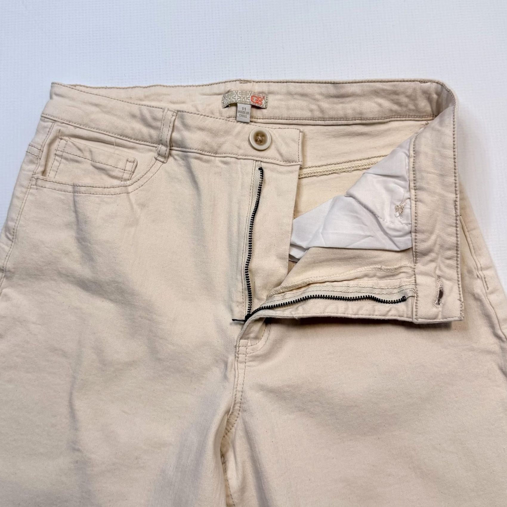 Vintage GB Jeans Juniors Cropped Wide Leg High Rise Raw Hem Denim Jeans 11 Beige XS? Size 32" / US 10 / IT 46 - 7 Thumbnail