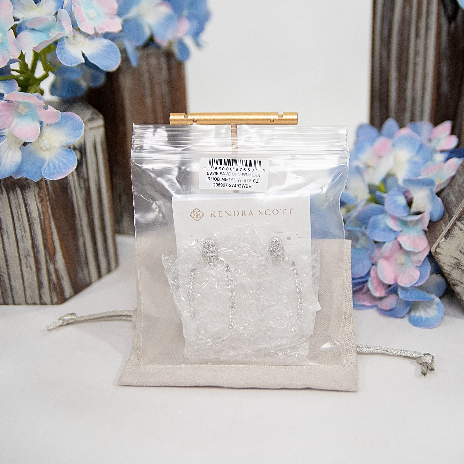 Kendra Scott Kendra Scott Essie Rhodium Silver Pave CZ Open Frame Earring Size ONE SIZE - 5 Thumbnail