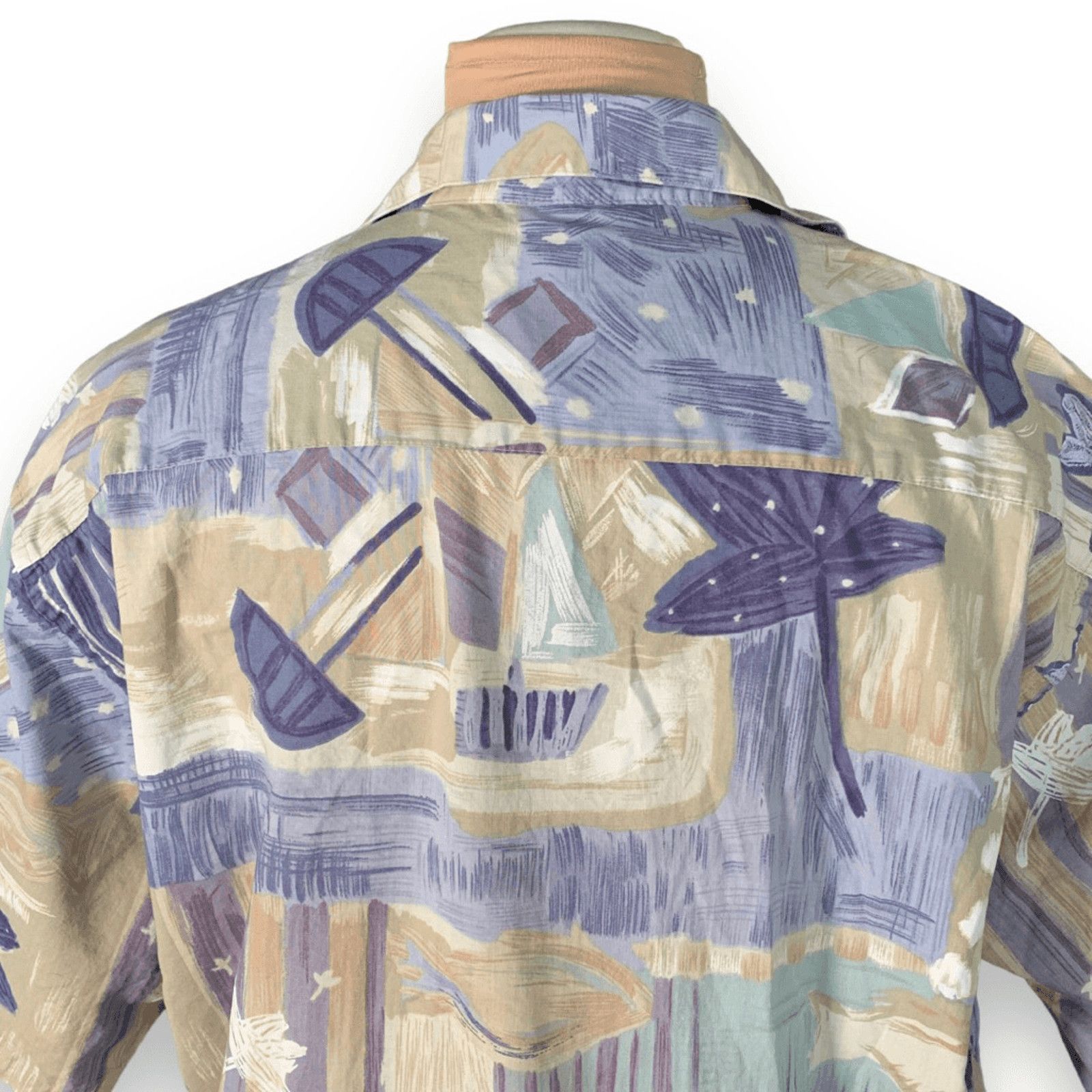 Pierre Cardin Vintage 90s Pierre Cardin Abstract Print Shirt Tan Purple Size US L / EU 52-54 / 3 - 5 Thumbnail