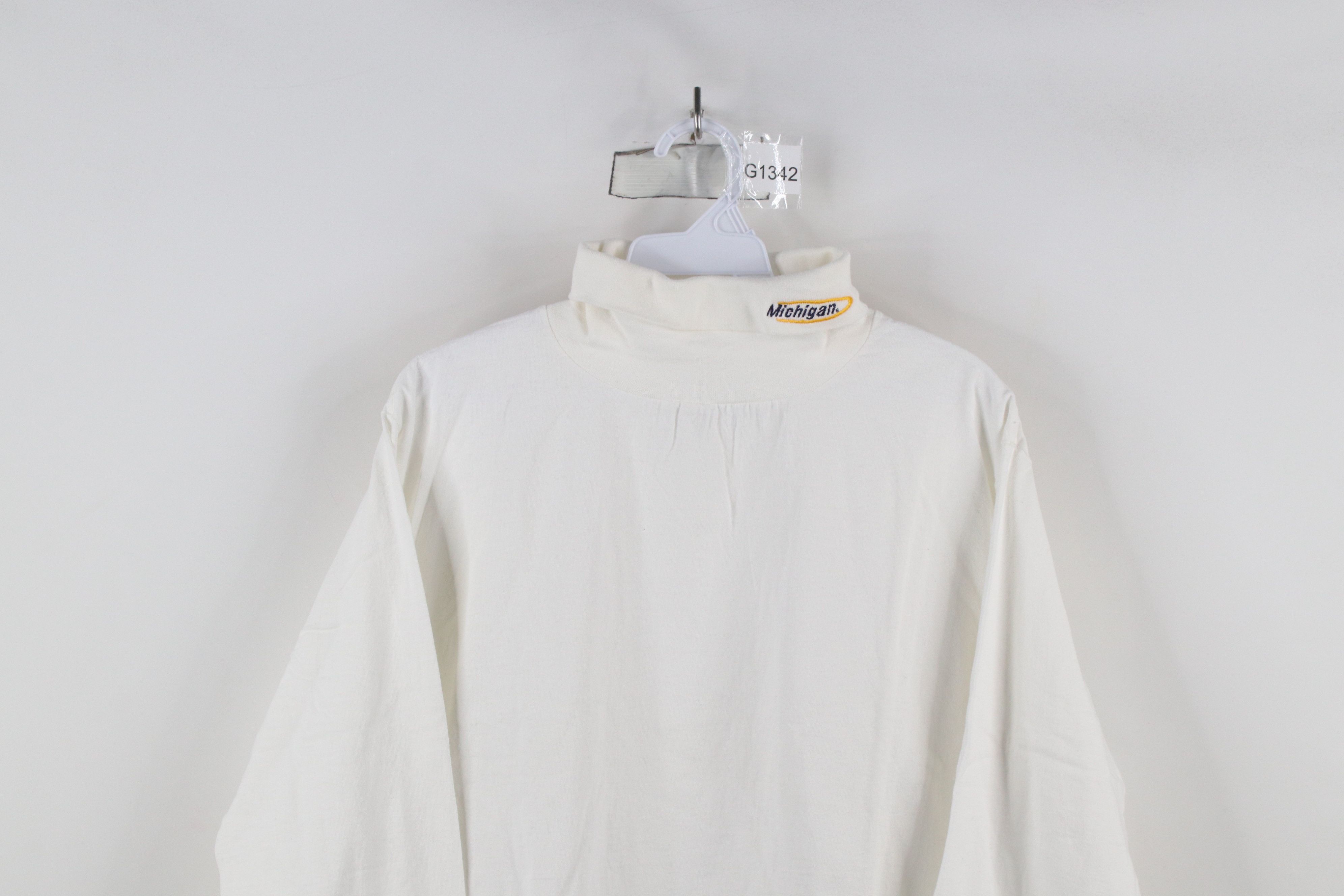 Vintage Vintage 90s University of Michigan Turtleneck T-Shirt White Size US L / EU 52-54 / 3 - 2 Thumbnail
