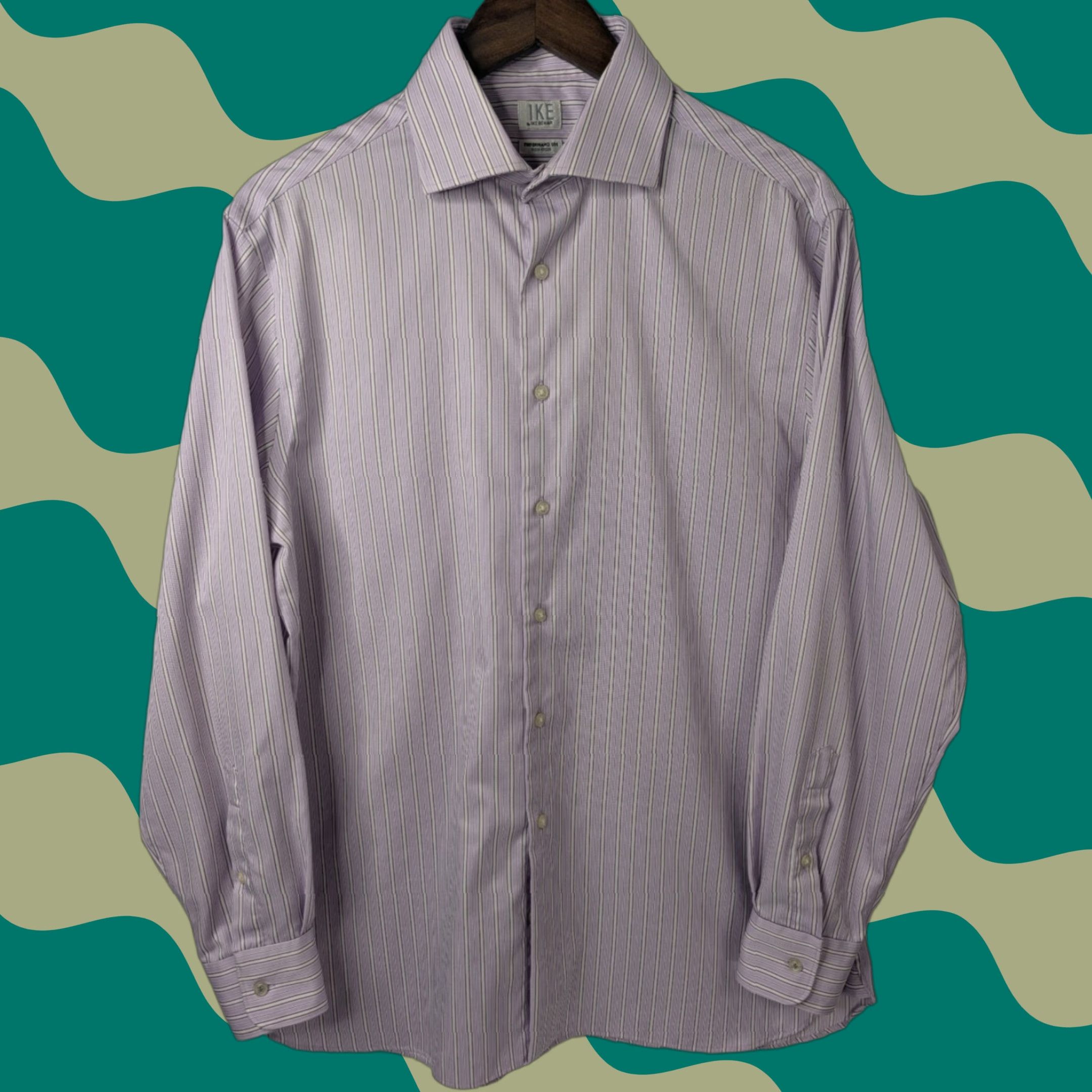 Ike Behar IKE BEHAR Shirt Mens 16 34 Purple Stripe Performance Non Iron Long Sleeve Dress Shirt Mens Regular 100% Cotton Purple Stripe Vintage No Size US L / EU 52-54 / 3 - 1 Thumbnail