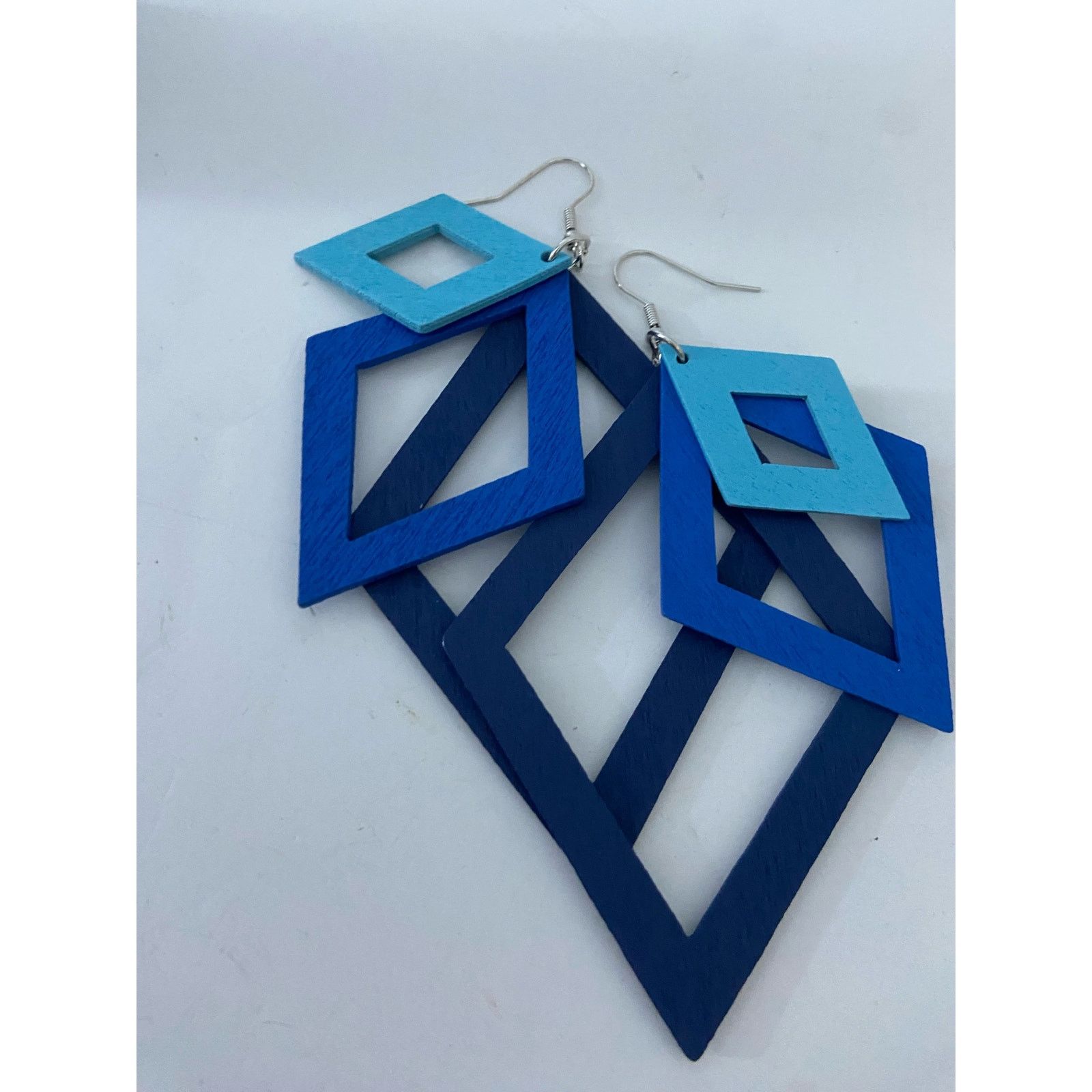 Other Blue Diamond shape wood earrings Size ONE SIZE - 3 Thumbnail