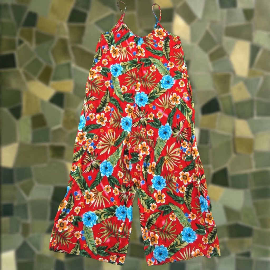 Vintage Beunos Ninos 100% Rayon Red Floral Pocket Wide Leg Jumper Romper Jumpsuit Medium Size M / US 6-8 / IT 42-44 - 1 Thumbnail