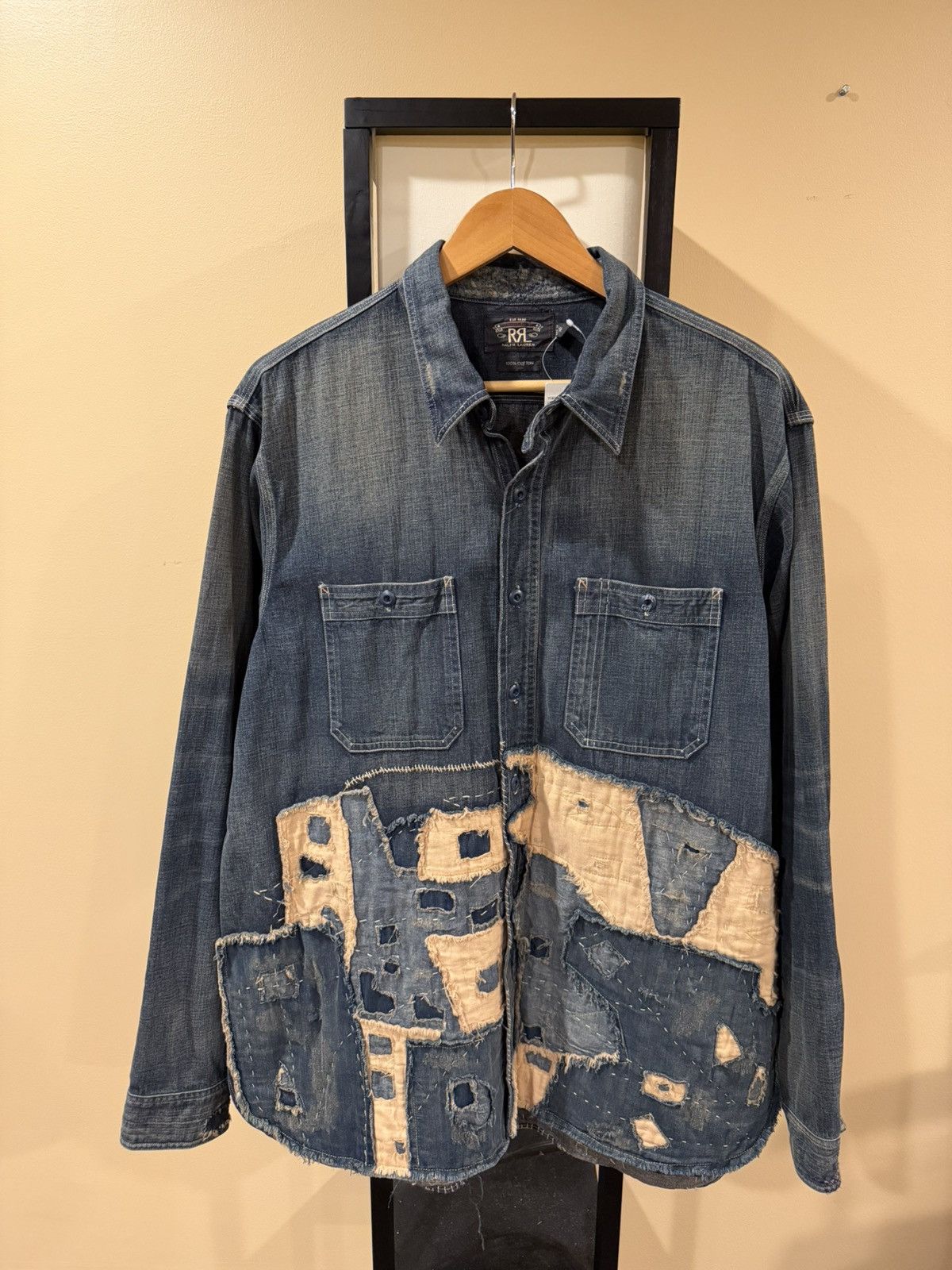 RRL Ralph Lauren RRL Ralph Lauren Limited Edition Boro Patchwork Denim Shirt Size US XL / EU 56 / 4 - 15 Thumbnail