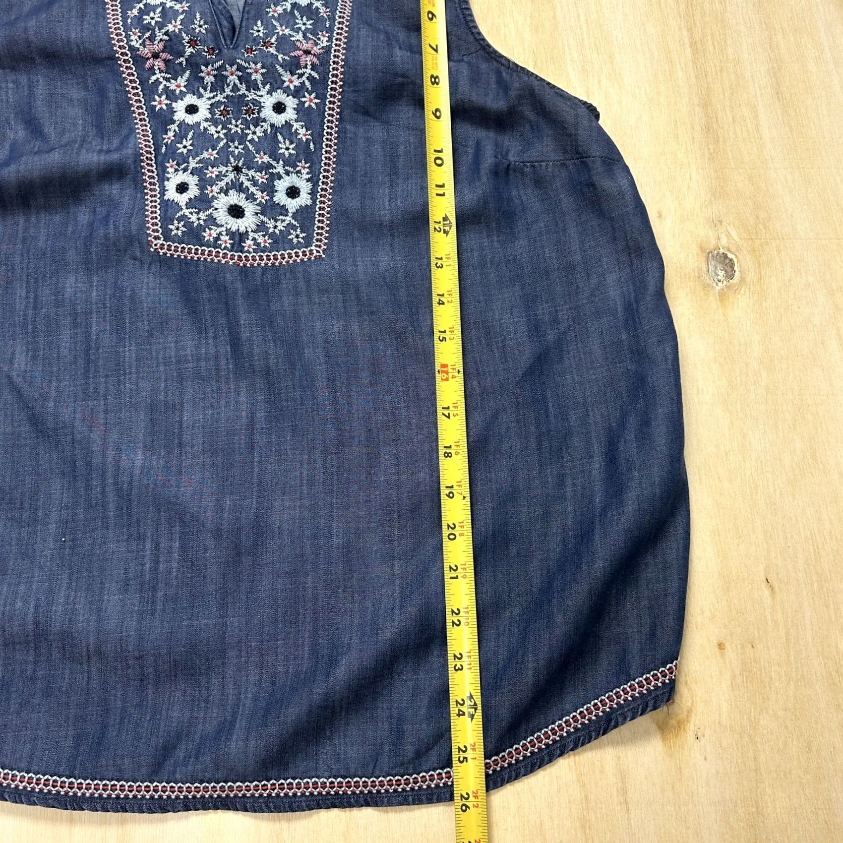 J. Jill J. Jill Blouse Womens L Blue Embroidered Floral Sleeveless V-Neck Tunic Top Size L / US 10 / IT 46 - 5 Thumbnail