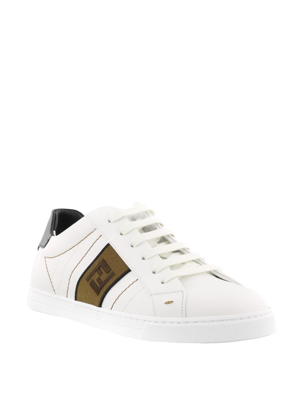 Fendi o1s1wg111224 Jacquard Band Leather Sneakers in White & Brown Size US 8 / IT 38 - 2 Thumbnail