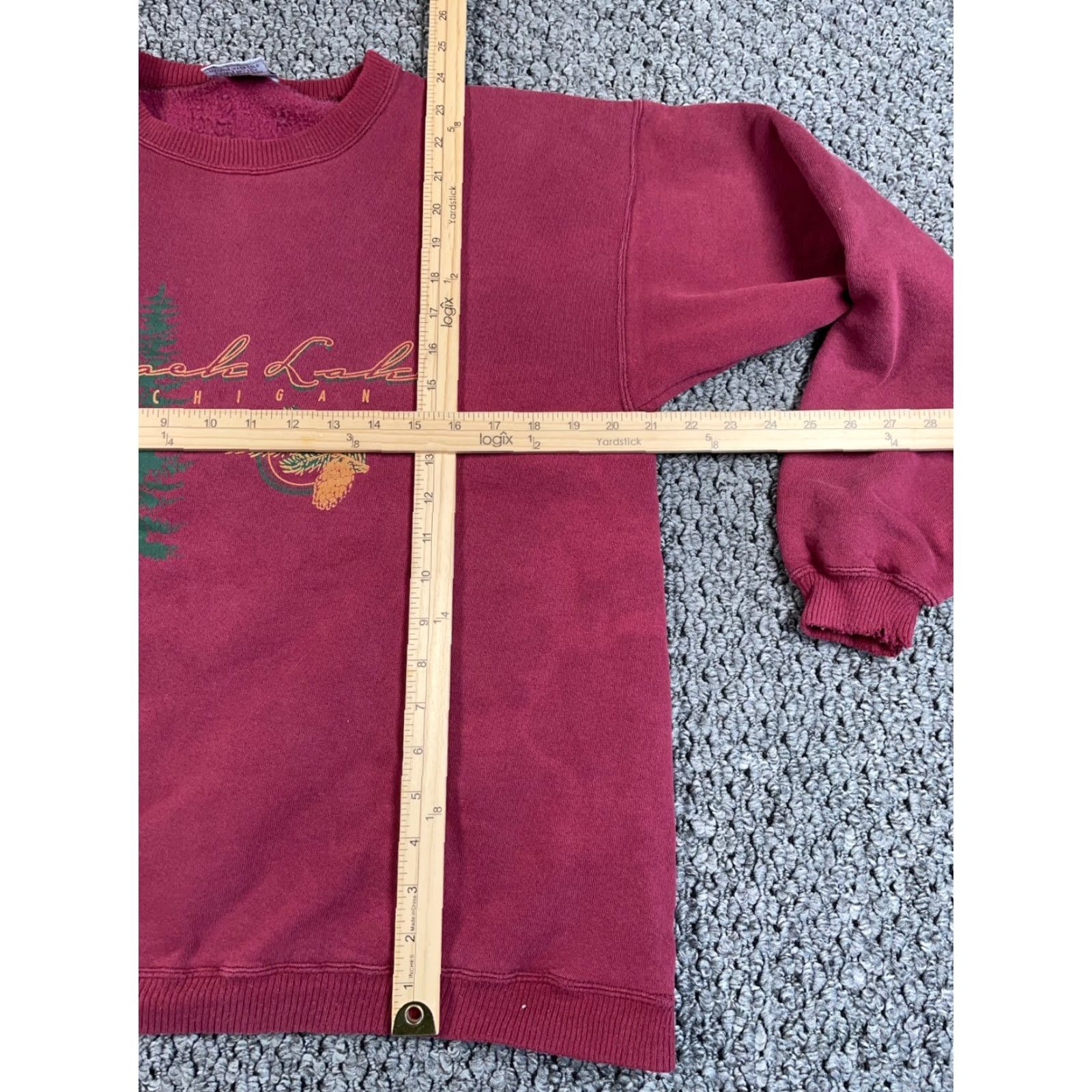 Vintage VTG Black Lake Michigan Sweatshirt Adult Medium Dark Red Crewneck Time Out Logo US Made 90s City Nature Outdoor Retro Mens Size US M / EU 48-50 / 2 - 7 Thumbnail