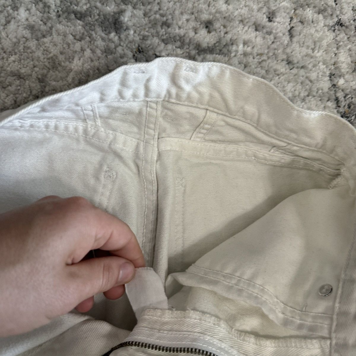 Lee × Vintage Vintage 90s Lee wide leg distressed cream jeans Size 26" / US 2 / IT 38 - 6 Thumbnail