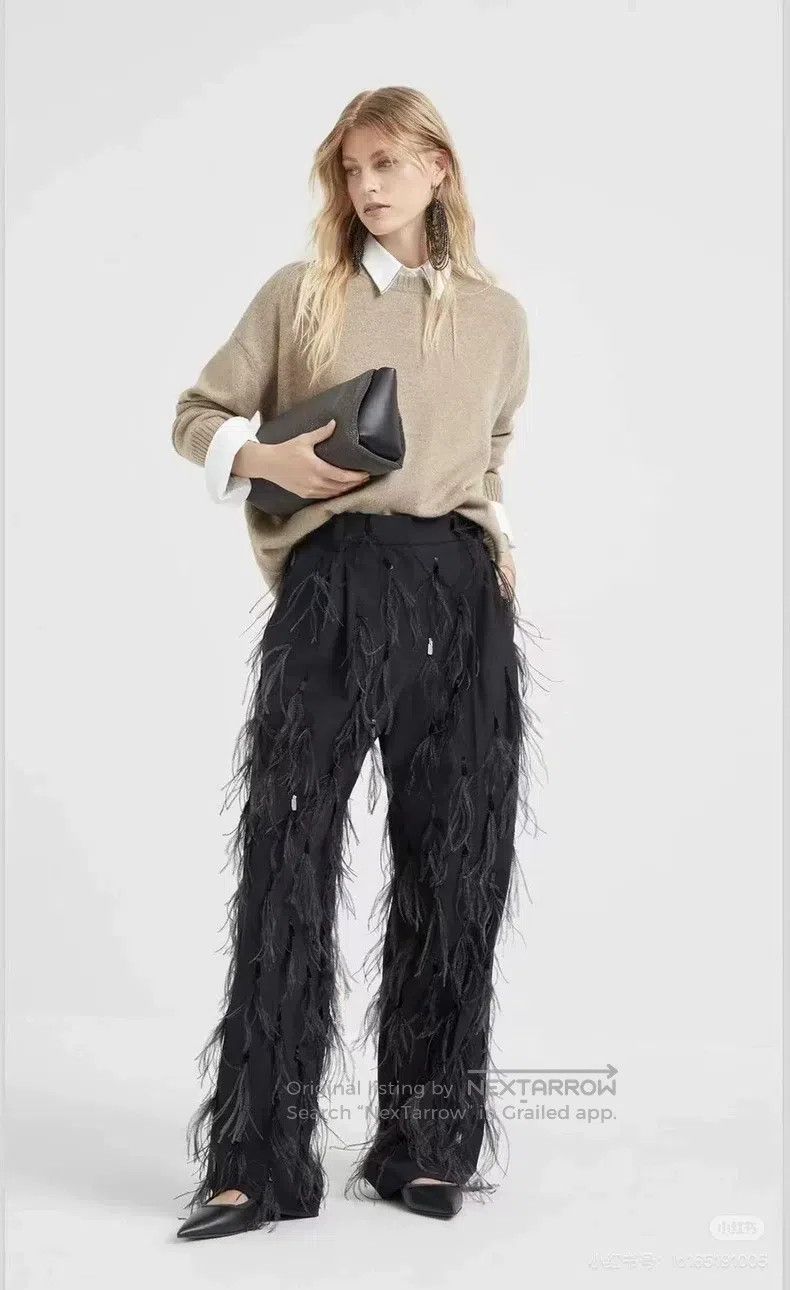 Brunello Cucinelli Brunello Cucinelli Ostrich Feather Sequin Wool Wide Leg Pa Size 25" / US 0 / IT 36 - 1 Thumbnail