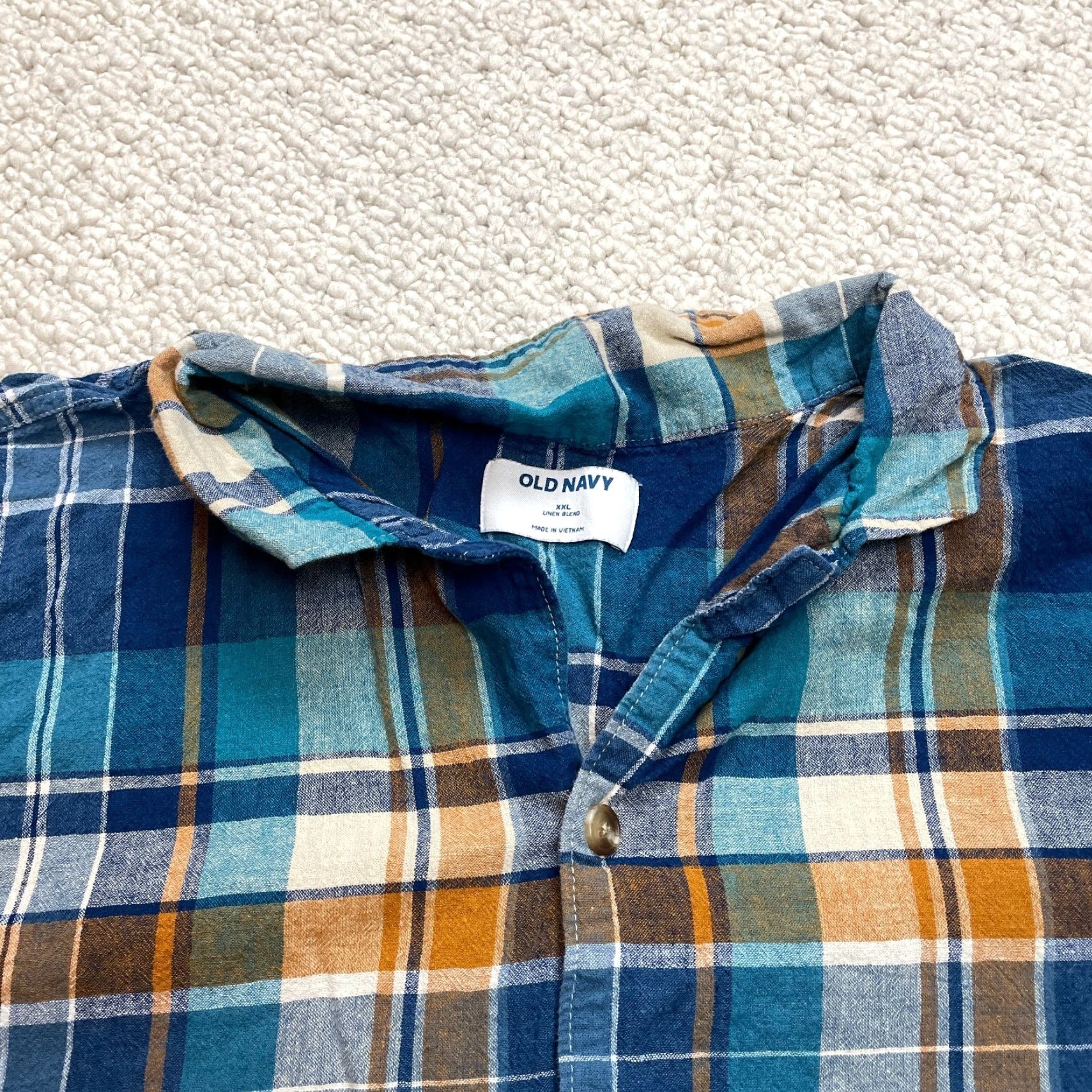 Old Navy Old Navy Button Up Shirt Mens 2XL Blue Plaid Short Sleeve Linen Blend Camp Top Size US XXL / EU 58 / 5 - 2 Thumbnail