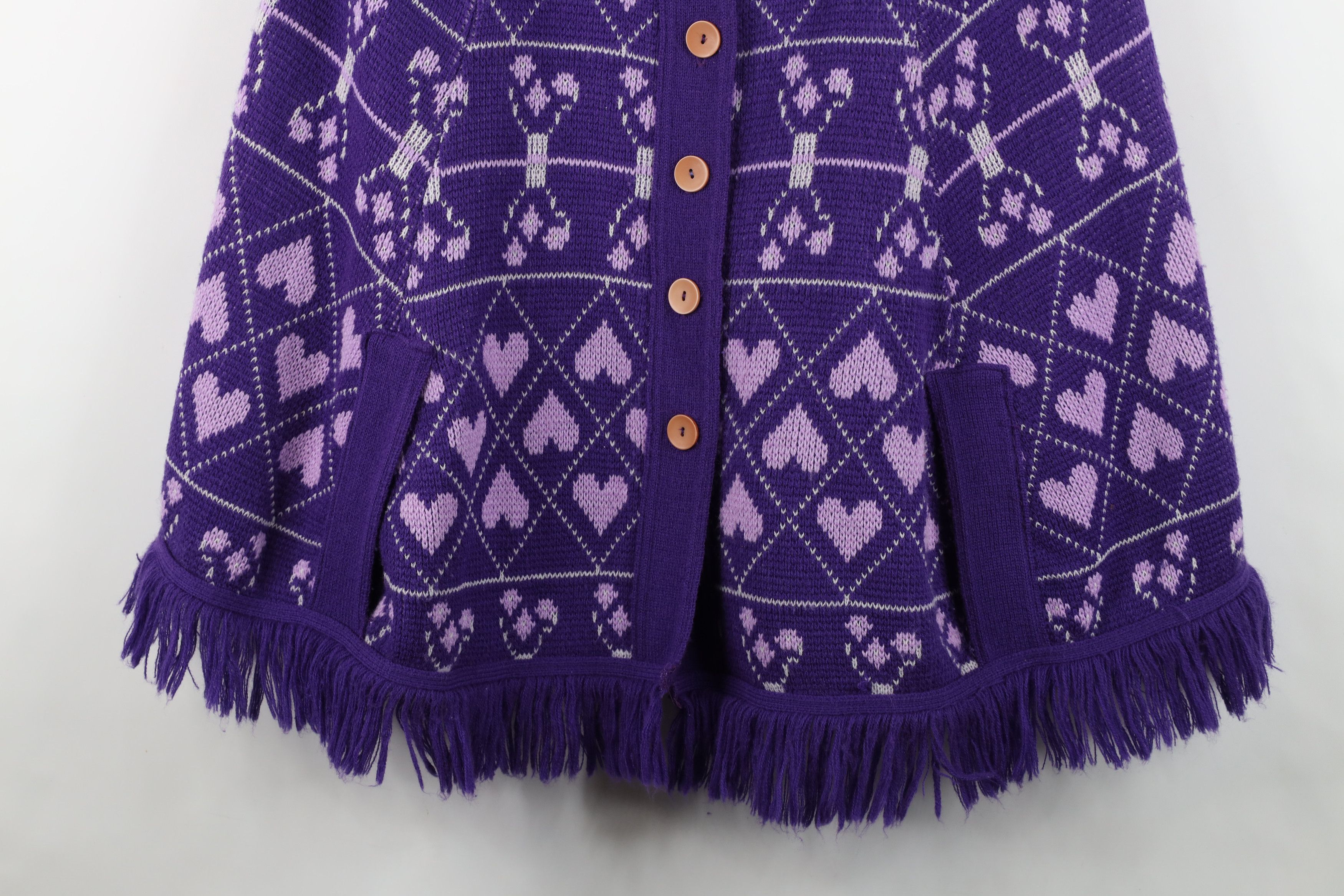 Vintage Vintage 70s Fairy Kei Kawaii Heart Knit Sweater Cape Purple Size ONE SIZE - 3 Thumbnail