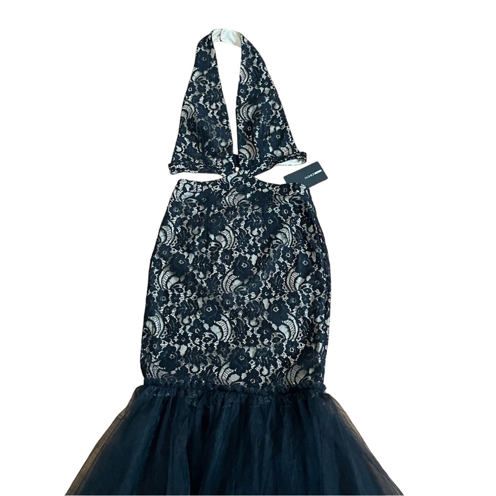 Other Fashion Nova Mermaid Lace Tulle Maxi Dress Black Nude Size S Size S / US 4 / IT 40 - 9 Thumbnail
