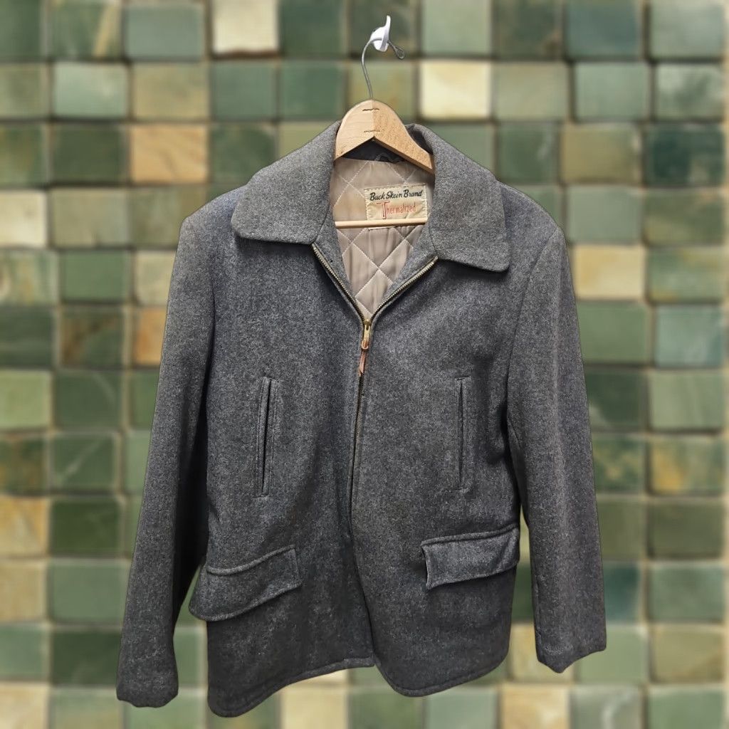 J Brand VINTAGE Buck Skein Brand Wool Thermalized Coat Jacket Outdoor 38 Gray 1950s Rockabilly Mens Size US XXS / EU 40 - 1 Thumbnail