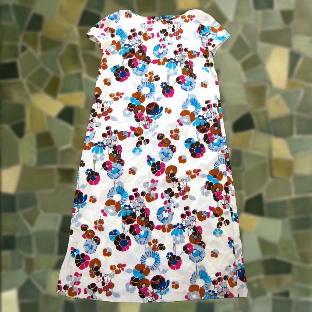 Pinko VINTAGE Handmade White Pink Blue Floral Short Sleeve Sheath Shift Tunic Dress L Size 36" / US 14 / IT 50 - 1 Thumbnail