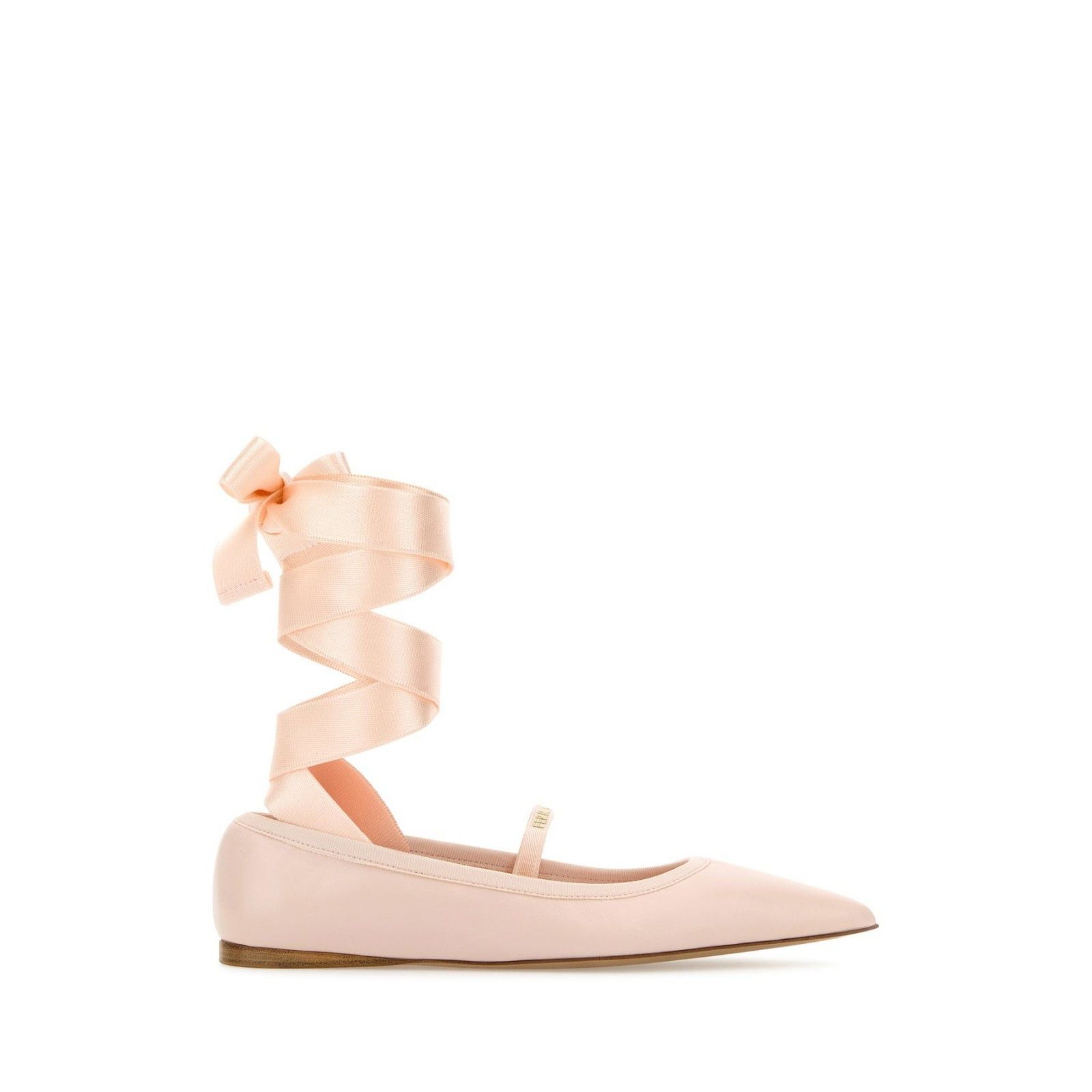 FERRAGAMO Carice High Tie Pink Leather Ballerina Flats New &