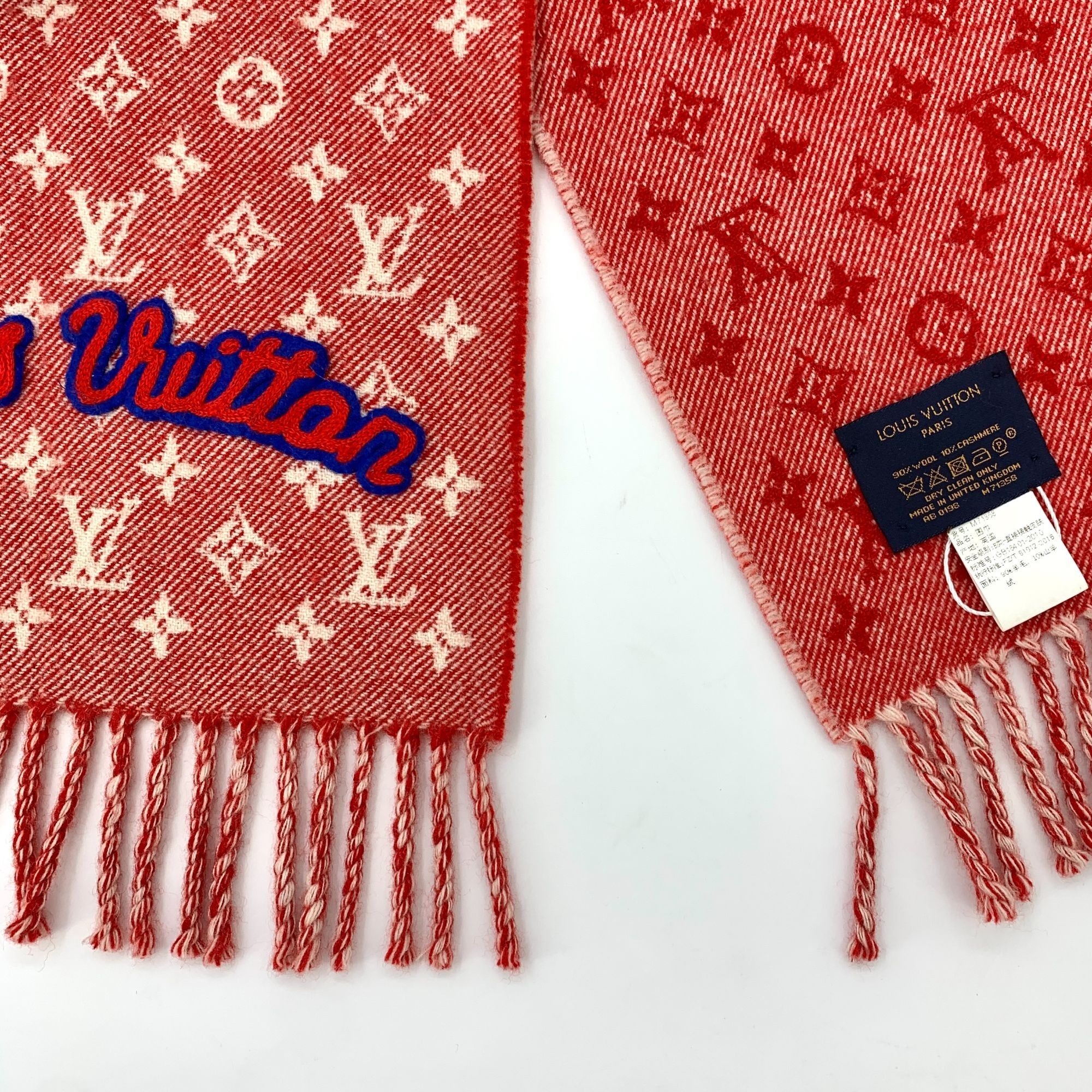 Louis Vuitton Louis Vuitton Red Monogram Wool & Cashmere Fringe Scarf 200x Size ONE SIZE - 7 Thumbnail