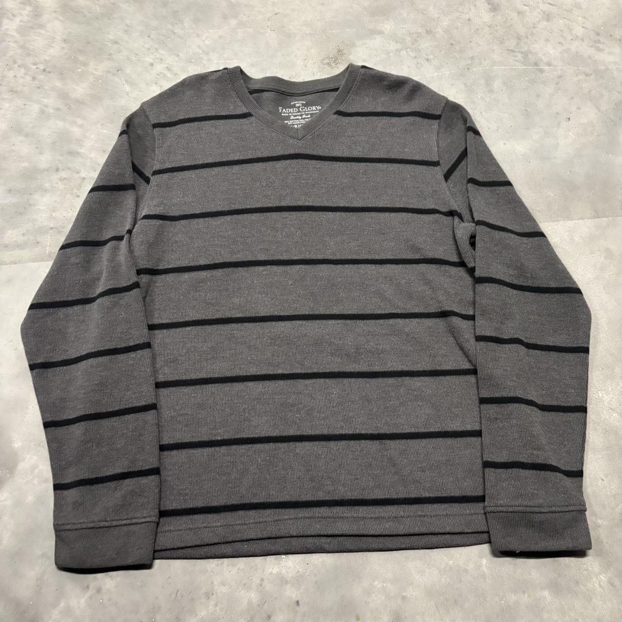 Japanese Brand × Vintage Crazy Vintage Y2K/2000s Grunge Cyber Goth Grey Striped Emo Sweater! Size US L / EU 52-54 / 3 - 1 Thumbnail