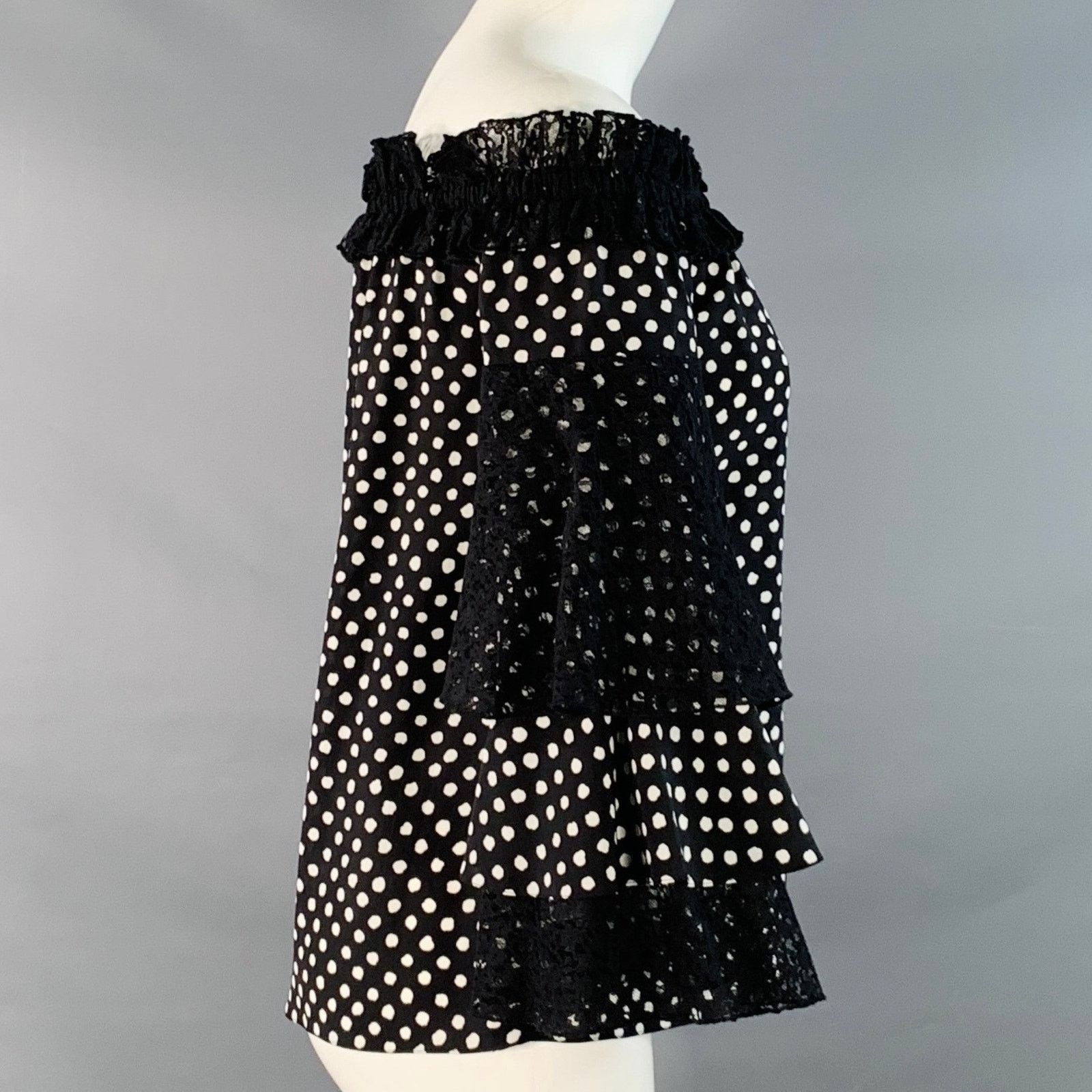 Michael Kors Black White Silk Polka Dot Layered Sleeves Off-Shoulder Size XS / US 0-2 / IT 36-38 - 2 Thumbnail