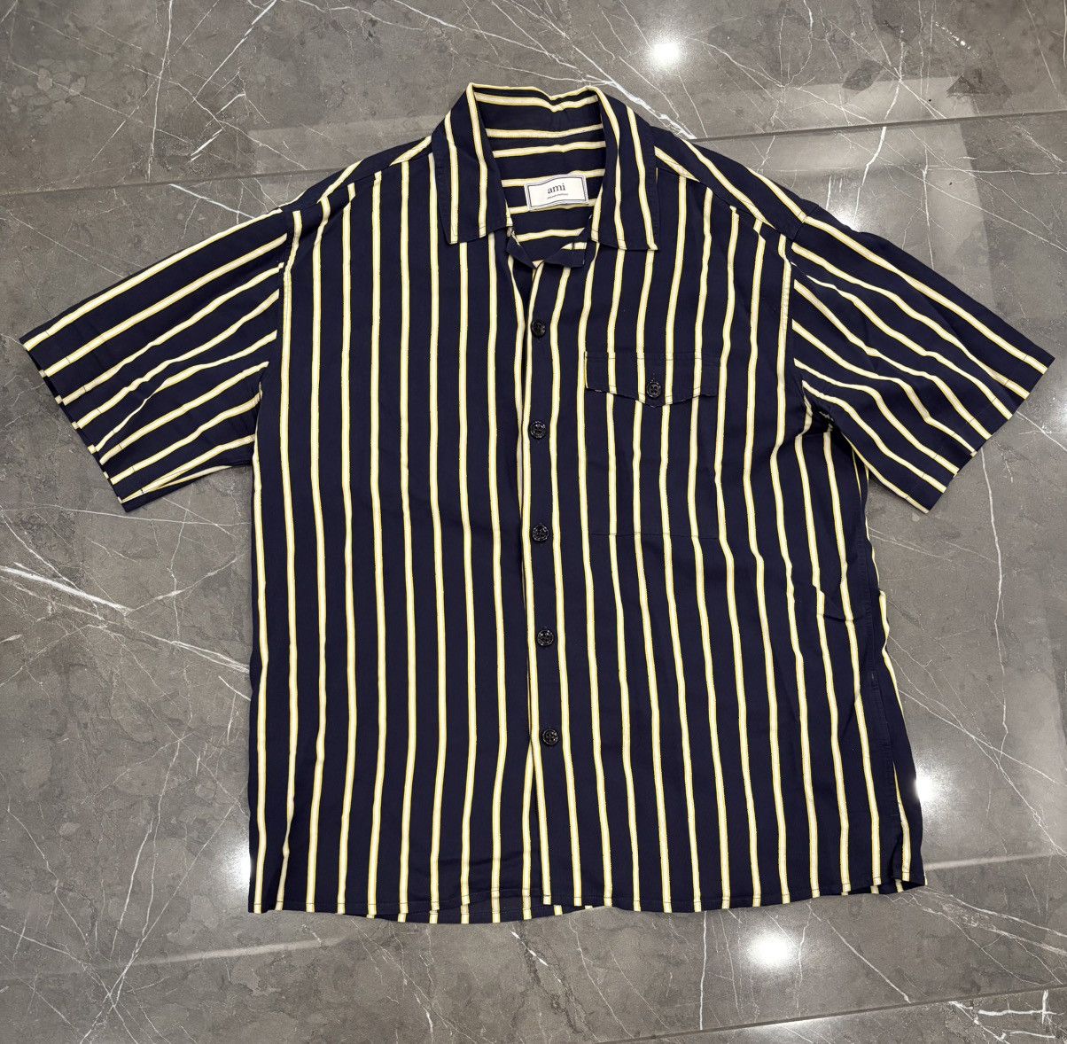 AMI Ami Paris Alexandre Mattiussi Blue Yellow Striped Shirt Size US L / EU 52-54 / 3 - 1 Thumbnail